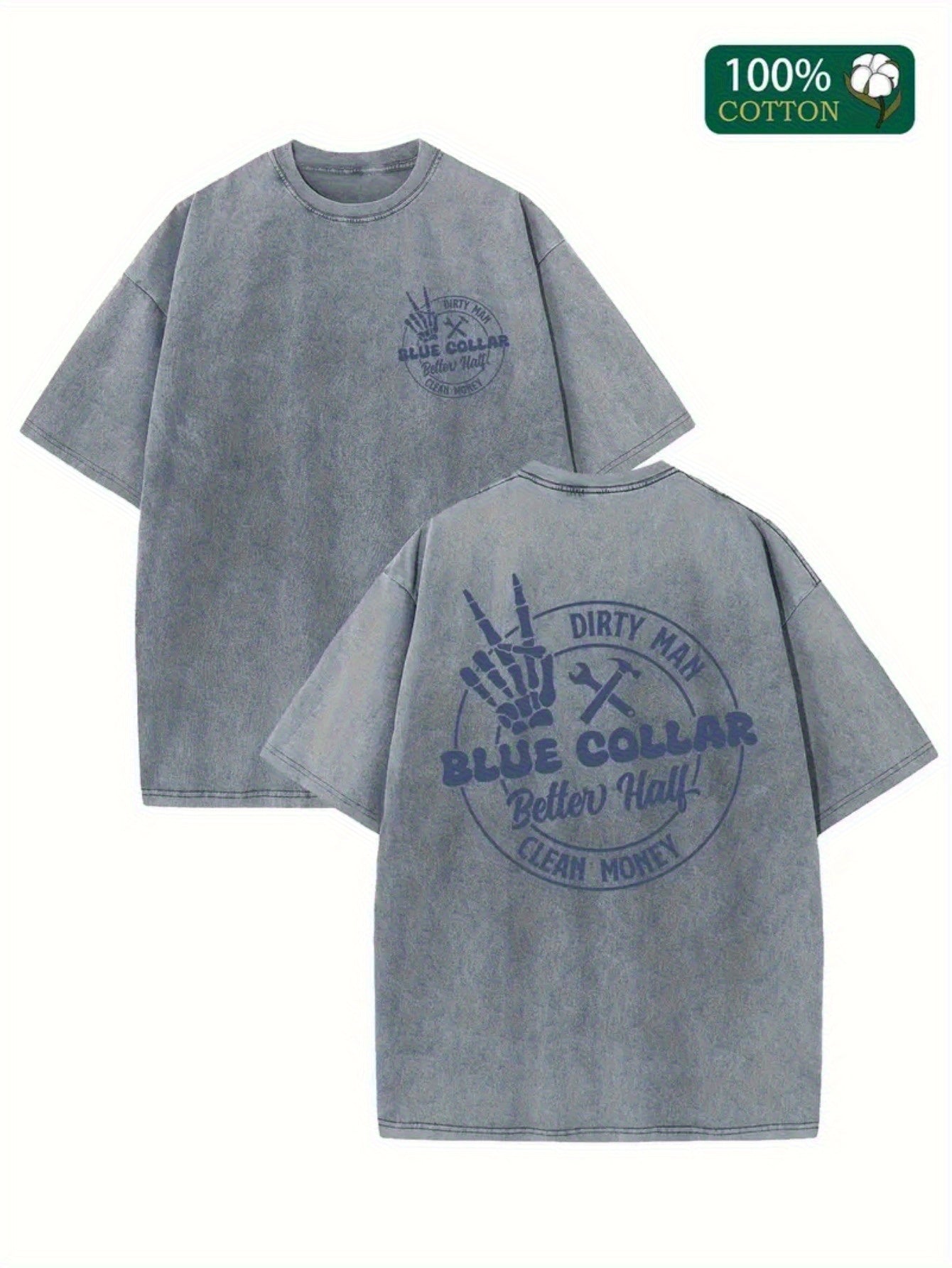 Men'S Vintage Washed Cotton T-Shirt- 'Dirty Thirty' Pattern, Short Sleeve, Crew Neck, Black Casual Summer Adult T-Shirt