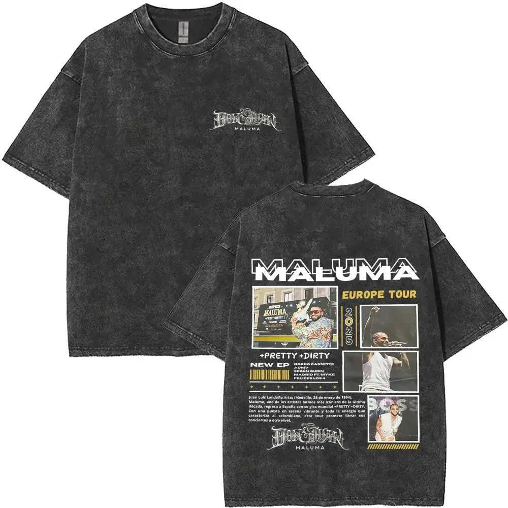 Vintage Washed Rapper Maluma Pretty Dirty Europet Tour 2025 T-shirt Men Women Fashion Oversized Tshirt Male Hip Hop Streetwear X250403