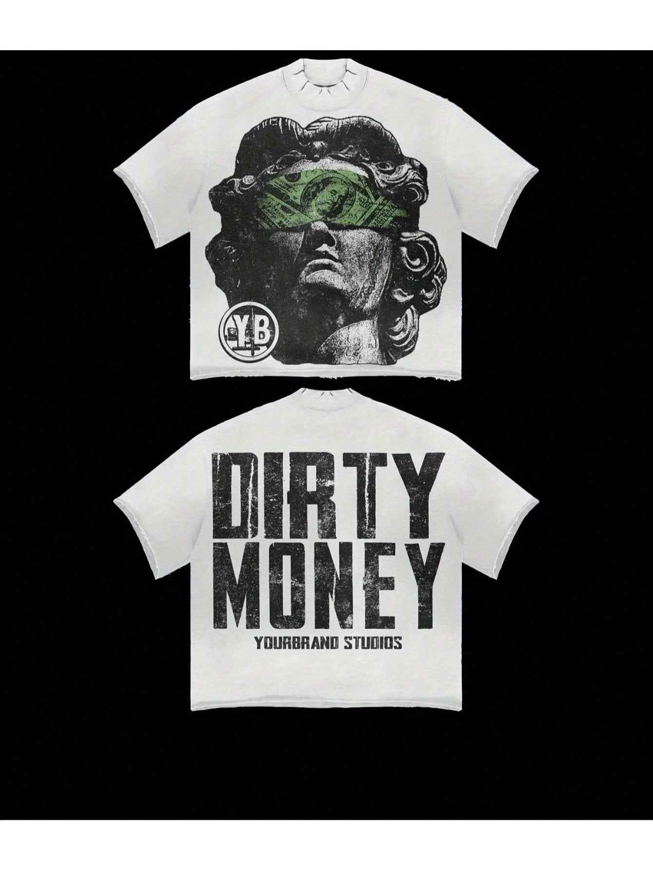 Men'S Heavyweight 180gsm Cotton T-Shirt - Vintage Y2K Graphic Tee with Statue of Liberty & Dirty Money Text - Loose Fit Crewneck Shirt for Everyday Streetwear - All-Season Casual Top (Machine Washable), Urban Style, Bold Print, Durable Construction, State