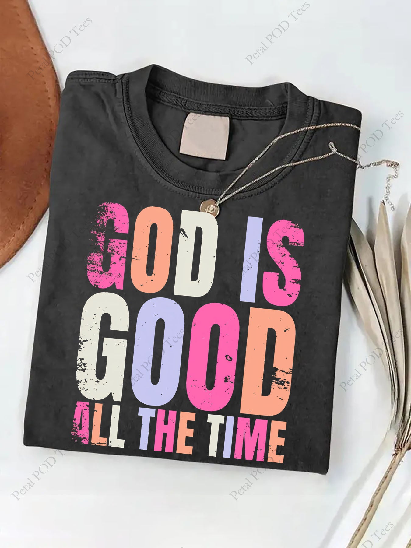 Men's & Women's Vintage Batik Cotton T-Shirt - God's Beautiful Life Print Round Neck Casual Tee, All-Season Comfortable Washed Cotton Top, Machine Washable Religious Apparel for s