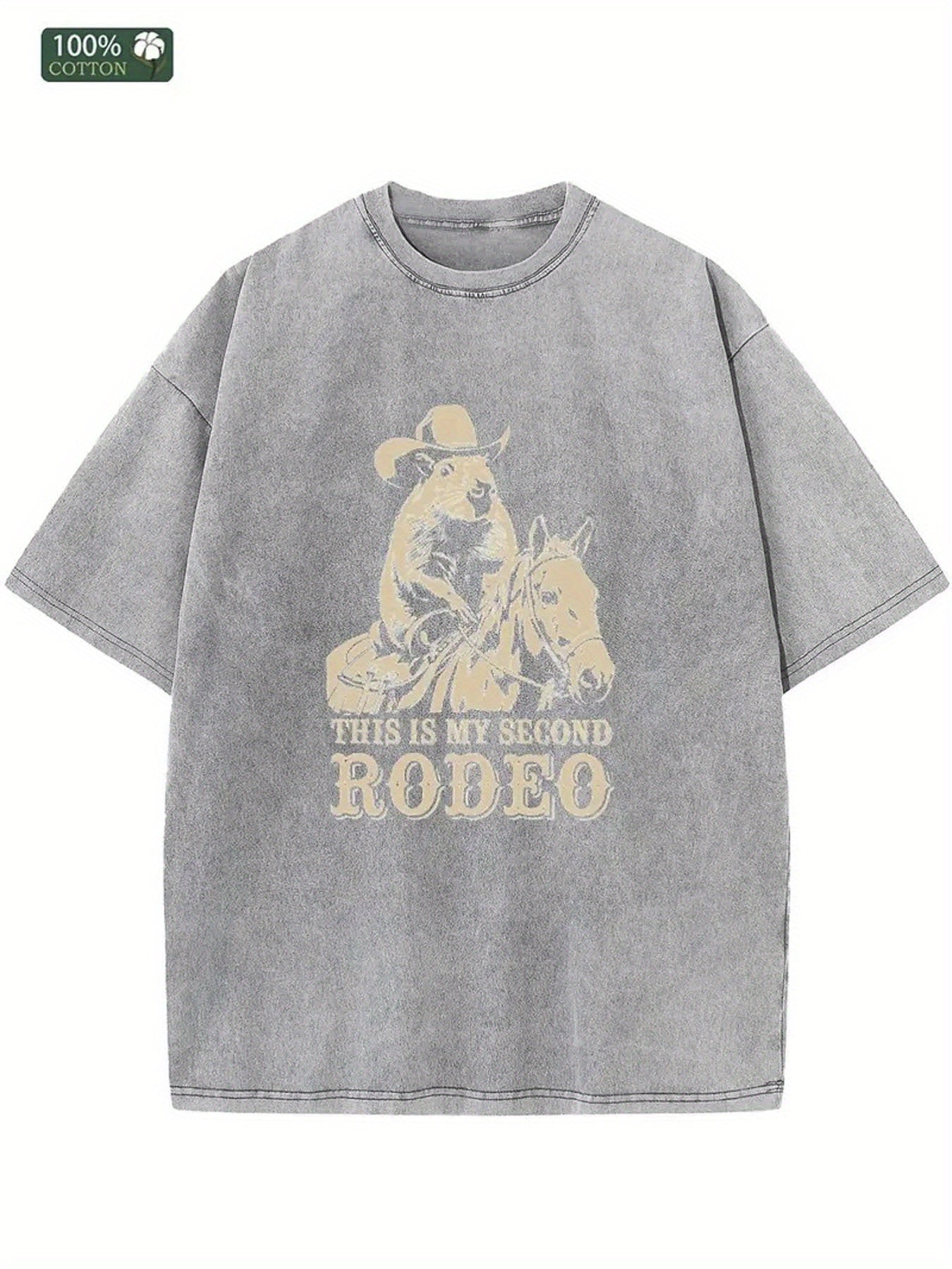 1pc Men's Vintage Denim T-Shirt - 230g Washed Cotton "This Is My Second Time in Denim" Print, Casual Round Neck Short Sleeve Tee, All-Season Machine Washable Shirt for Jeans Outfits & Layering, Holiday Gift