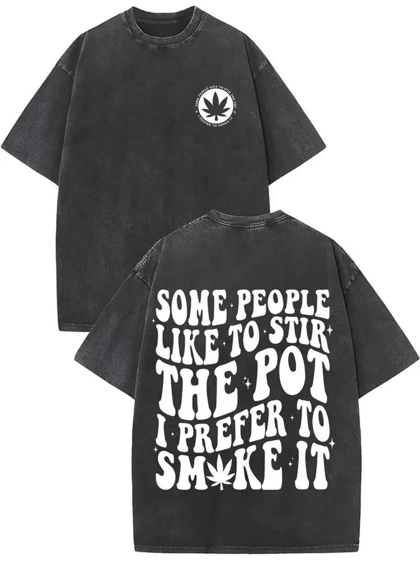 Men's 230g Heavyweight Vintage Cotton T-Shirt with "Stirring Pot" (Chinese for boiler/Hot Pot) Slogan - Double-Sided Washed Streetwear Tee, Loose Fit Round Neck Short Sleeve, Breathable Fabric for All-Season Casual & Outdoor Wear