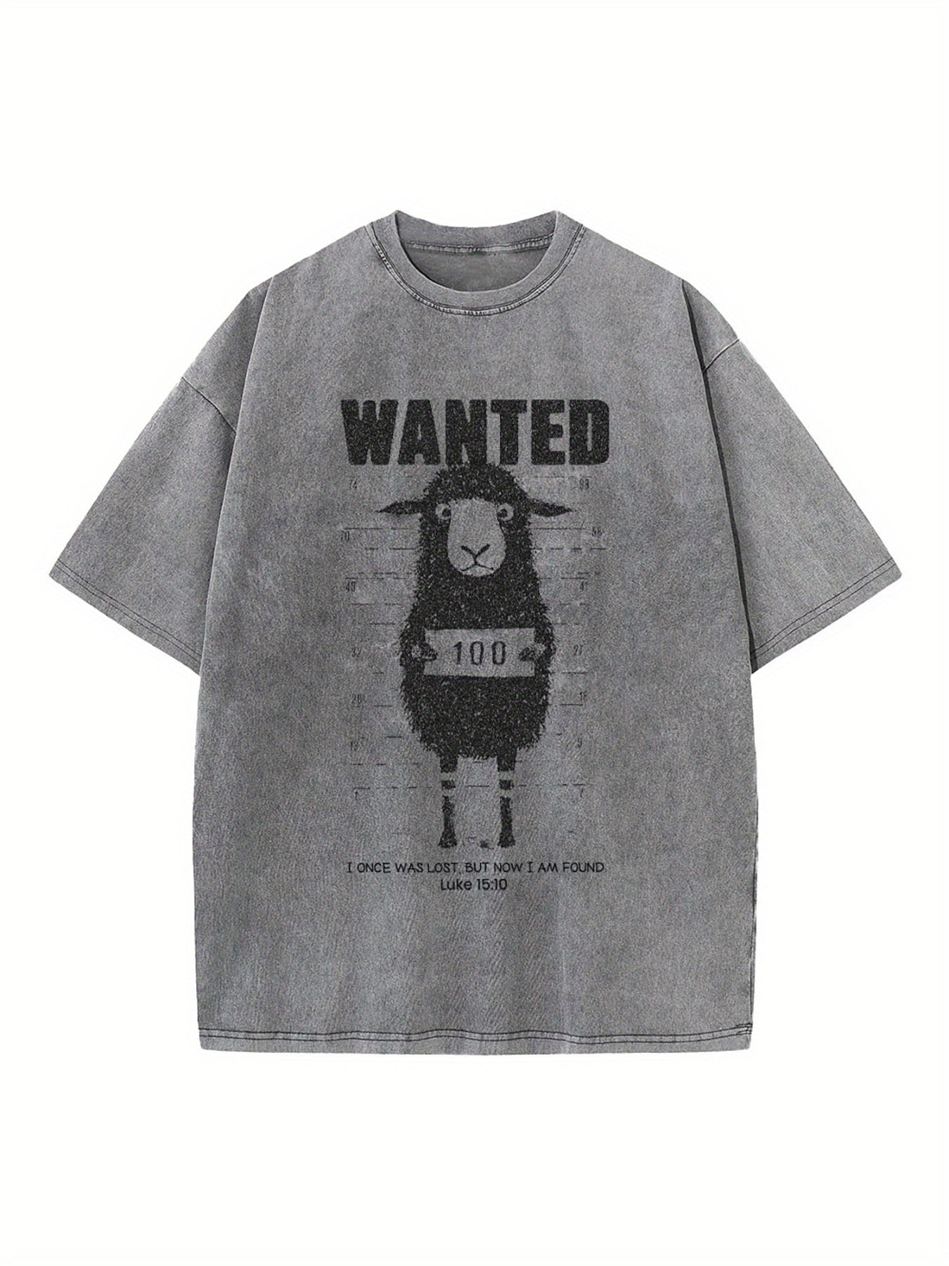 1pc Men's and Retro Sheep Wanted Poster Pattern 230g Heavy Wax-Dyed Cotton, Loose Casual Style, Brown Nostalgic Farm Style with Sheep Design and "Wanted" Print, Suitable for Daily Wear, Easter Themed Parties, and Holiday Gifts(Machine Washable)