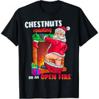 [Graphic T-shirt] Chest Nuts Roasting Funny Naughty Santa Dirty Food Pun Xmas T-Shirt, humorous holiday graphic tee for men and women, perfect Christmas gift for friends and festive parties