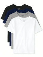 The Children's PLACE Boys Basic Short Sleeve Tee Shirt 4-Pack White Grey Navy Black1:1