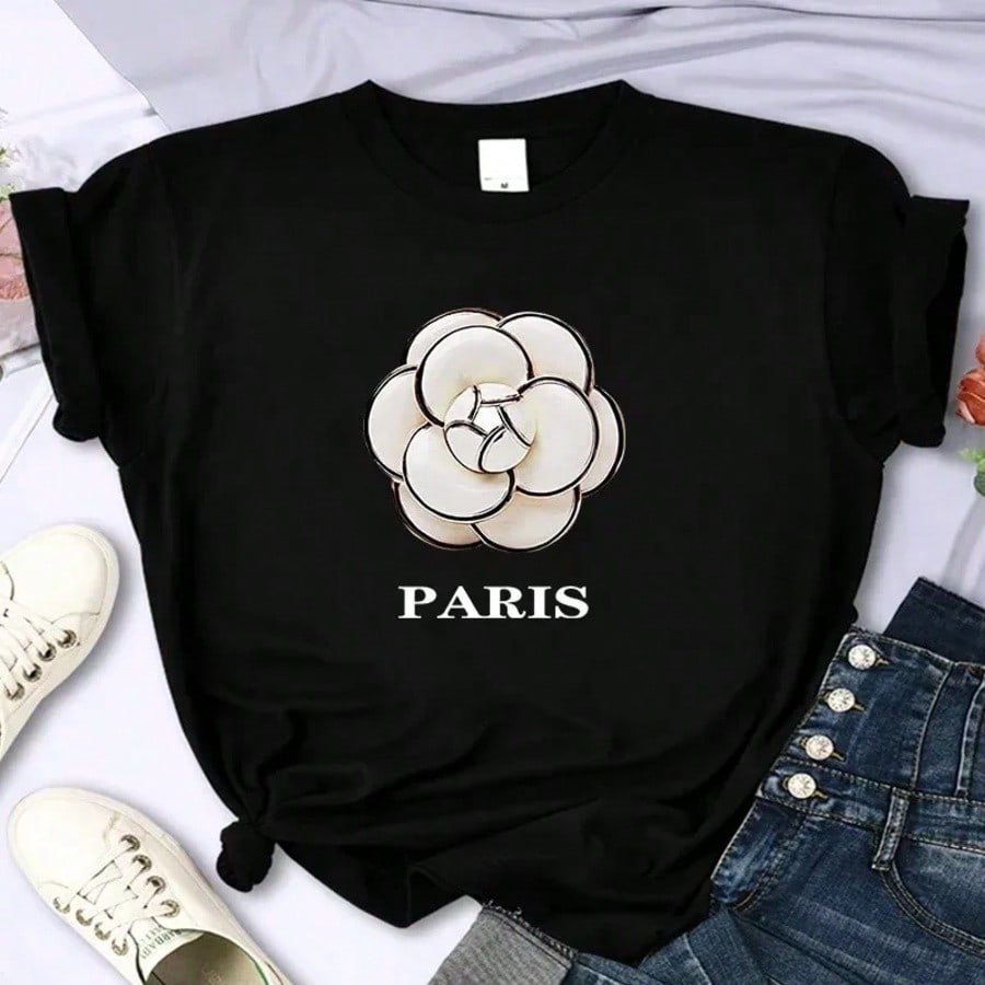 Luxury Brand Flower For Women's High-Quality Summer Printing T-Shirt 100% Cotton Casual Oversized Y2k Personality Sleeve O-Neck1:1