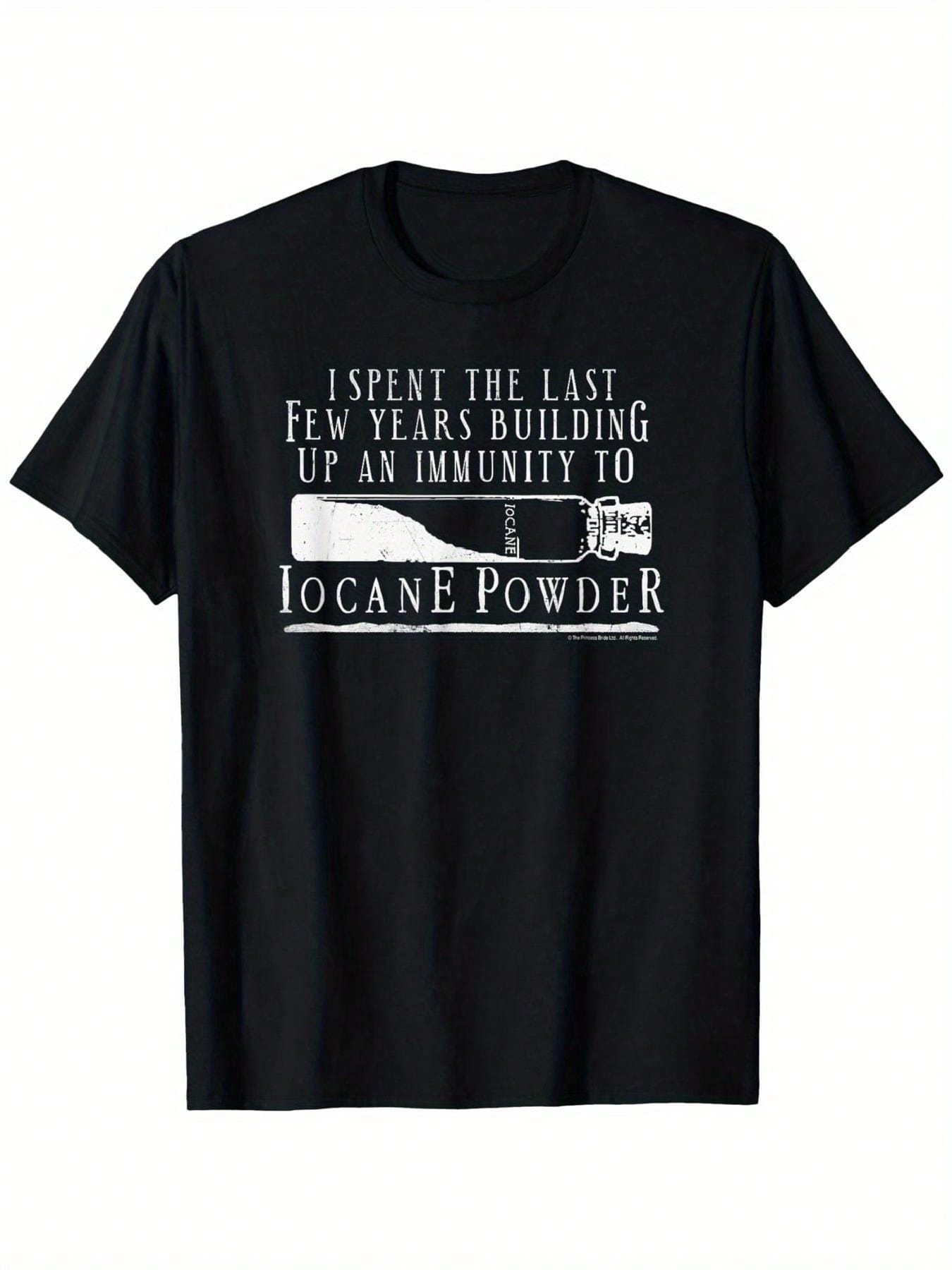 1pc The Princess Bride Iocane Powder Men'S T-Shirt - 100% Cotton Breathable Casual Short Sleeve Round Neck Tee With Humorous 12 Years Immunity Graphic Print, Black, Sizes S-3XL & Oversized For Daily Wear & Outdoor Activities, Everyday Comfort Shirt, Princ