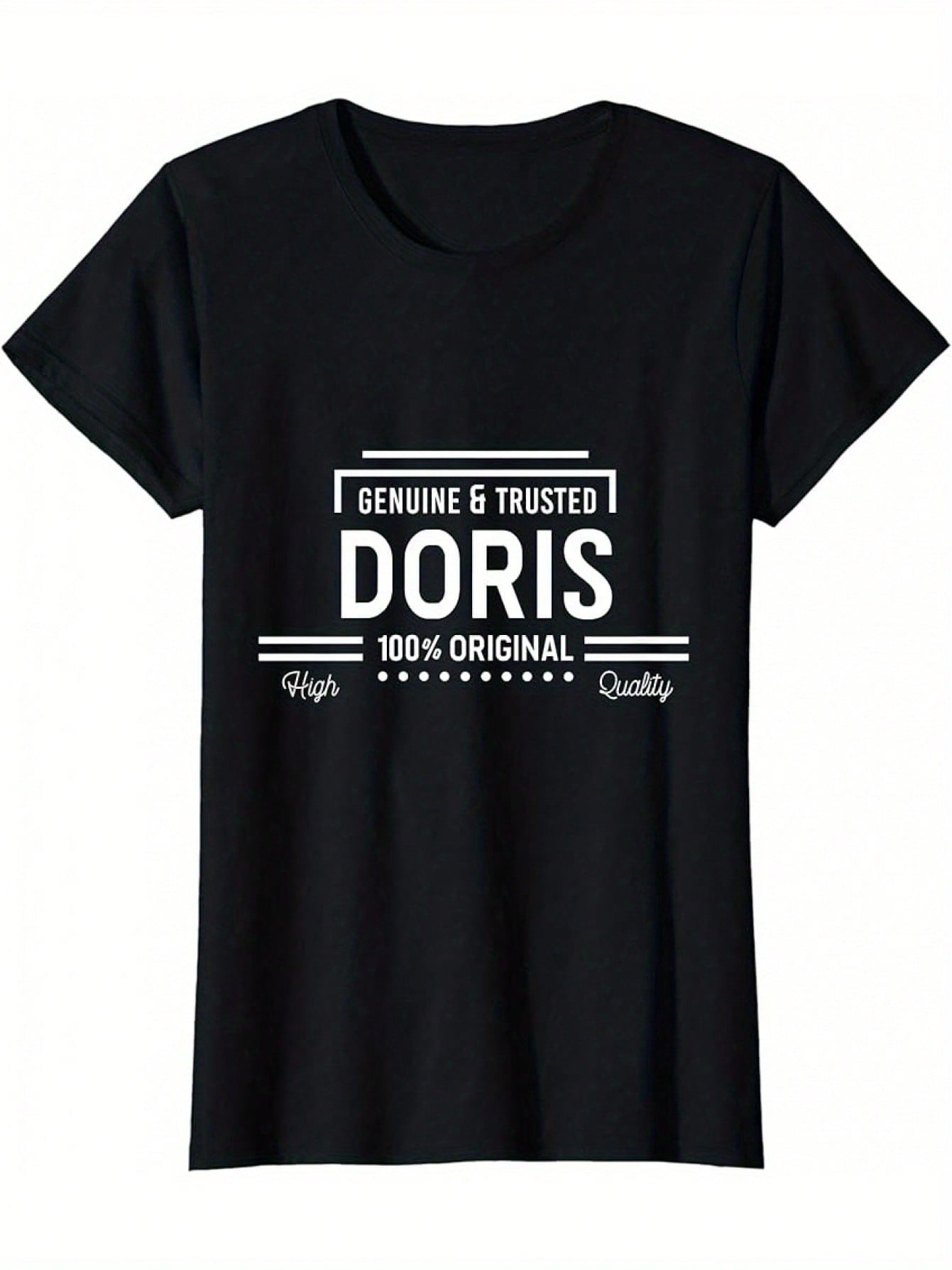 100% Doris Genuine And Trusted Funny Name T-Shirt- 220g,100% Pure Cotton Short Sleeved Shirt, Essential For Summer And Spring, Loose Casual Round Neck, Men's Letter Printed T-Shirt, Suitable For Sports Enthusiasts