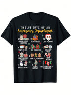 12 Days Of An Emergency Department, ER Nurse Christmas T-Shirt, 100% Cotton 180g Weight Nurse Day Graphic T-Shirts For Men Dad Father Friends, Black Crewneck Short Sleeve, S-XXXL Regular-Fit Summer Shirts Gifts For Nurses,100% Pure Cotton Short Sleeved Sh