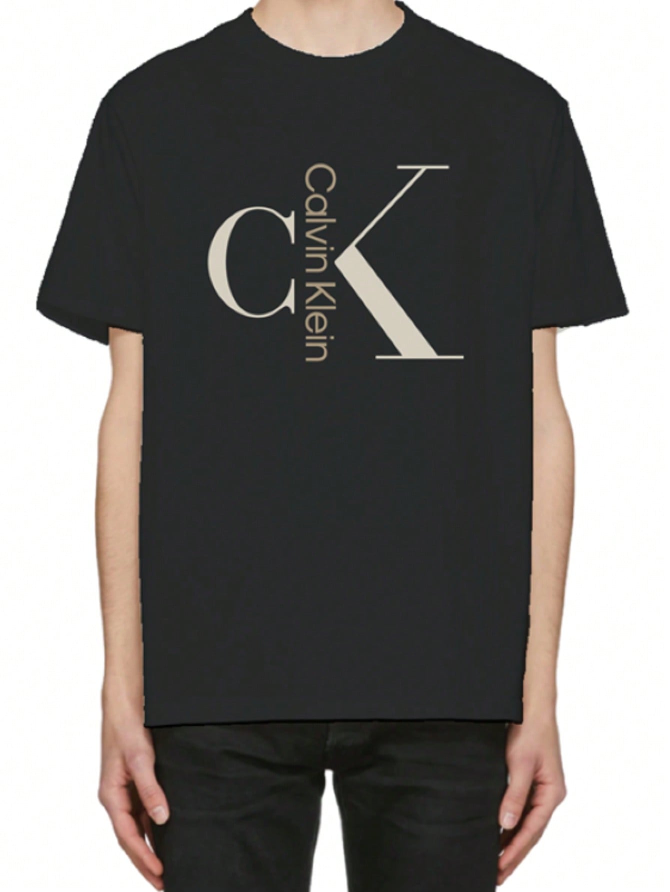 CALVIN KLEIN Men's Text Monogram Crew Neck T-Shirt | Style 40KC829_010 | Classic Cotton Jersey Tee1:1