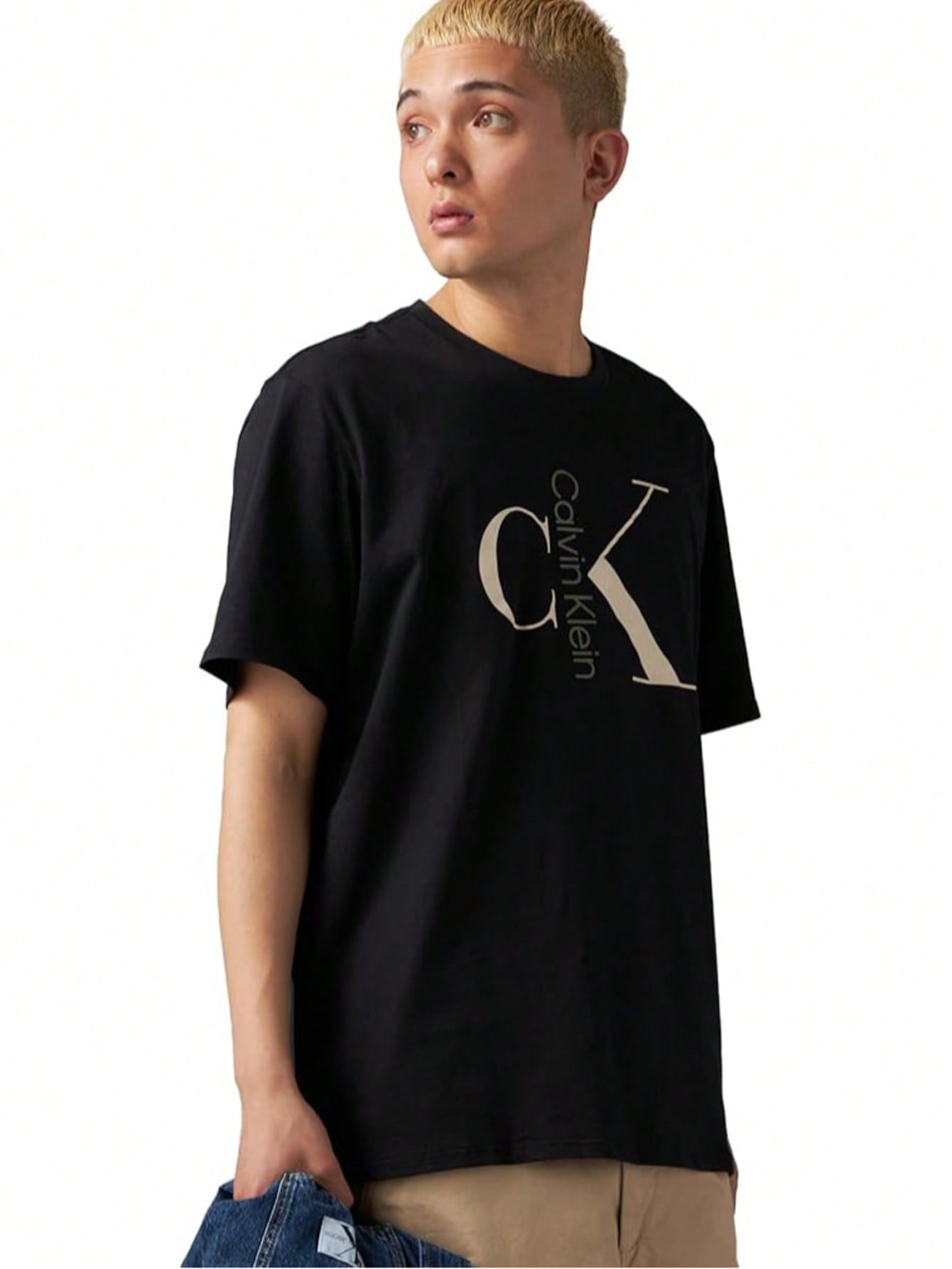 CALVIN KLEIN Men's Text Monogram Crew Neck T-Shirt | Style 40KC829_010 | Classic Cotton Jersey Tee1:1