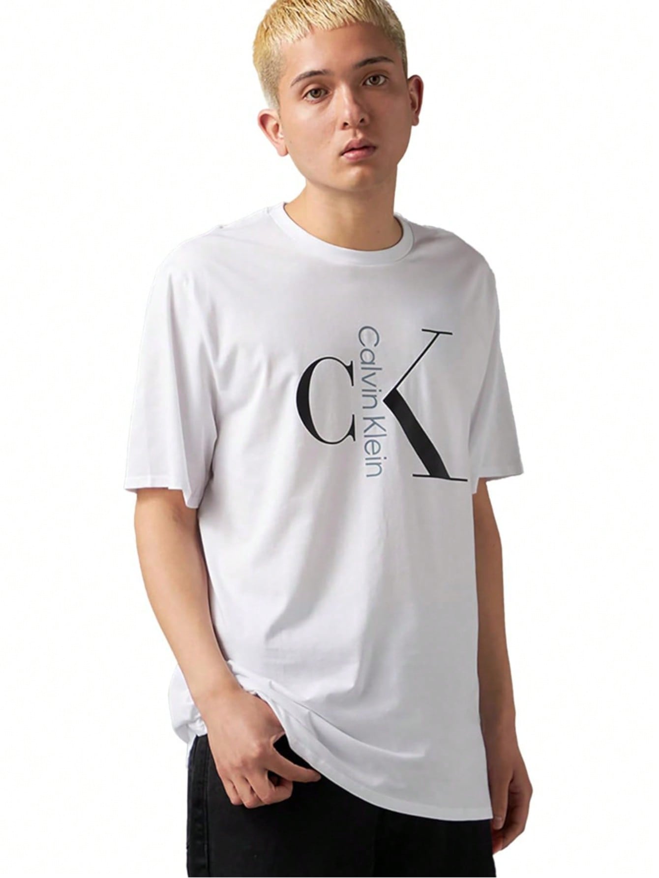 Calvin Klein Men's Text Monogram Crew Neck T-Shirt | Style 40KC829_540 | Classic Cotton Jersey Tee1:1
