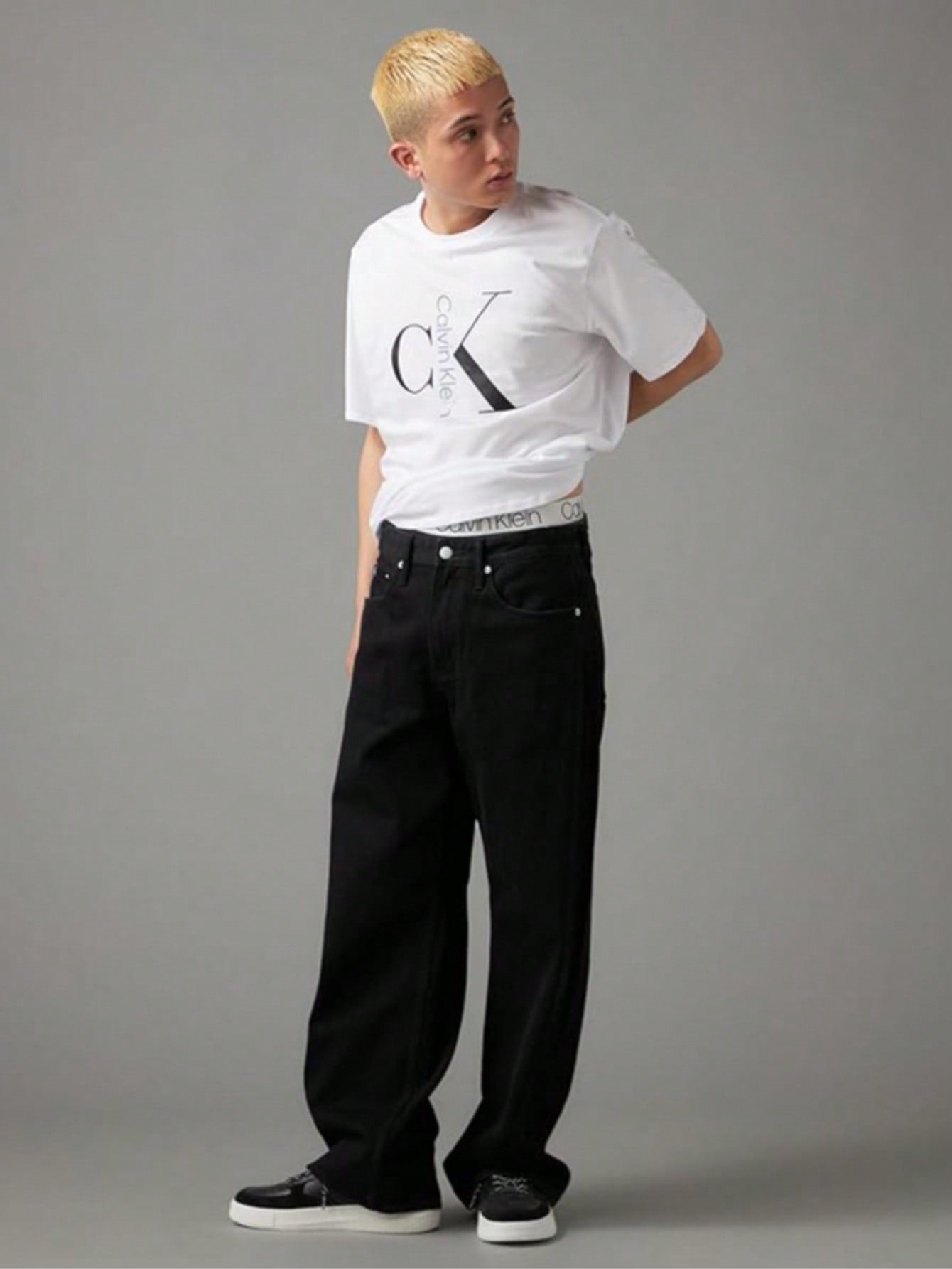 Calvin Klein Men's Text Monogram Crew Neck T-Shirt | Style 40KC829_540 | Classic Cotton Jersey Tee1:1