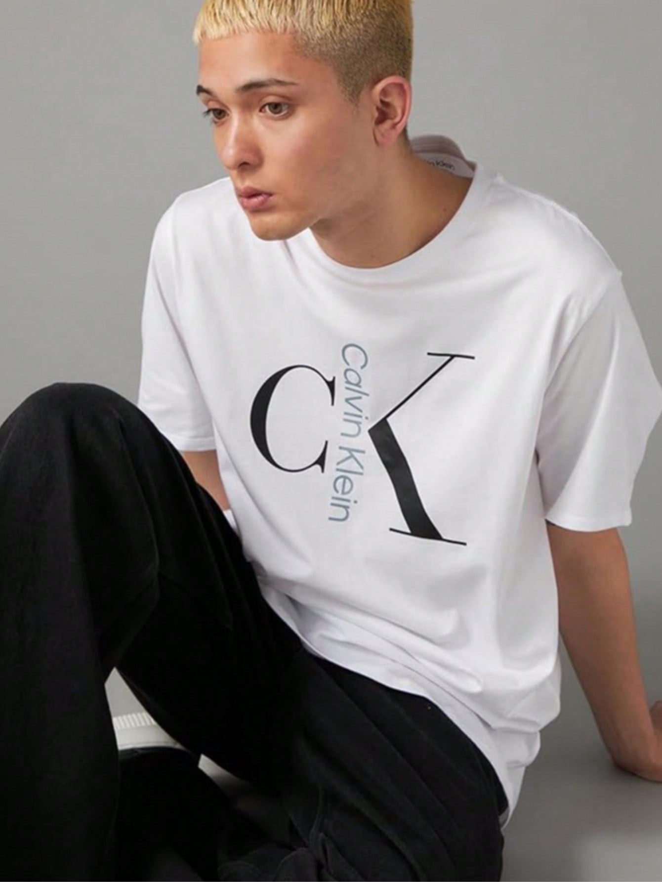 Calvin Klein Men's Text Monogram Crew Neck T-Shirt | Style 40KC829_540 | Classic Cotton Jersey Tee1:1