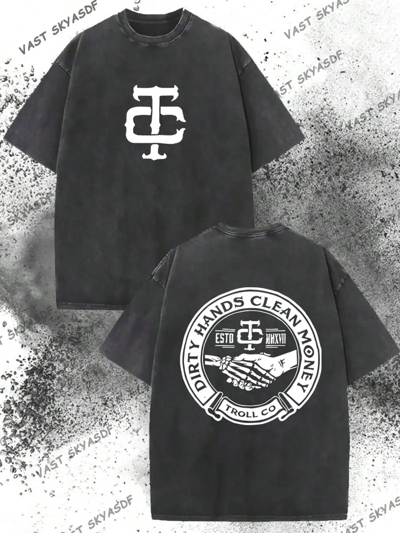 230g Washed, Dirty Hands And Clean Money Printed Men's Summer T-Shirt, High-Quality Wax Printed Cotton All Season Casual T-Shirt, Suitable For Street And Outdoor Activities, Perfect Gift For Festivals