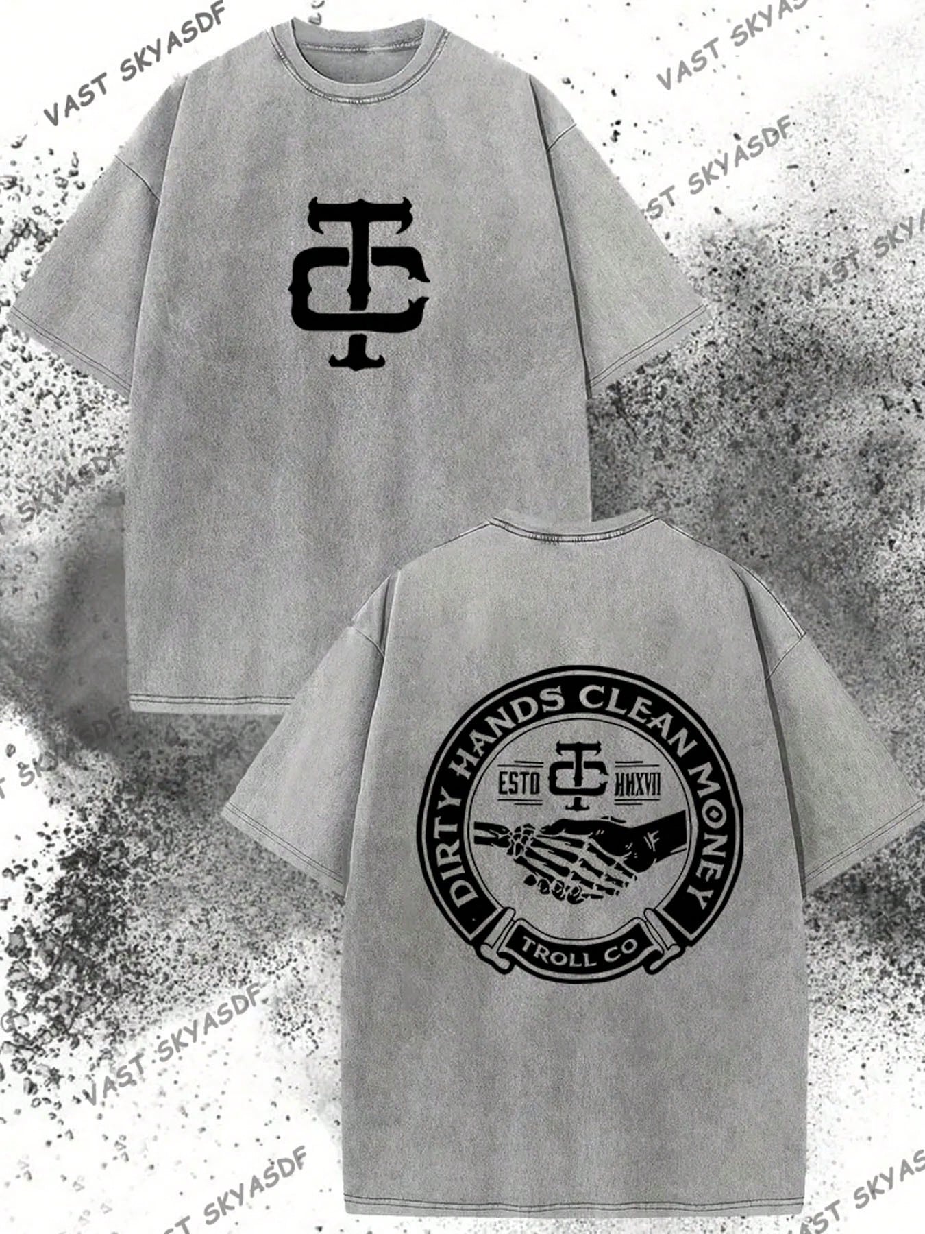 230g Washed, Dirty Hands And Clean Money Printed Men's Summer T-Shirt, High-Quality Wax Printed Cotton All Season Casual T-Shirt, Suitable For Street And Outdoor Activities, Perfect Gift For Festivals