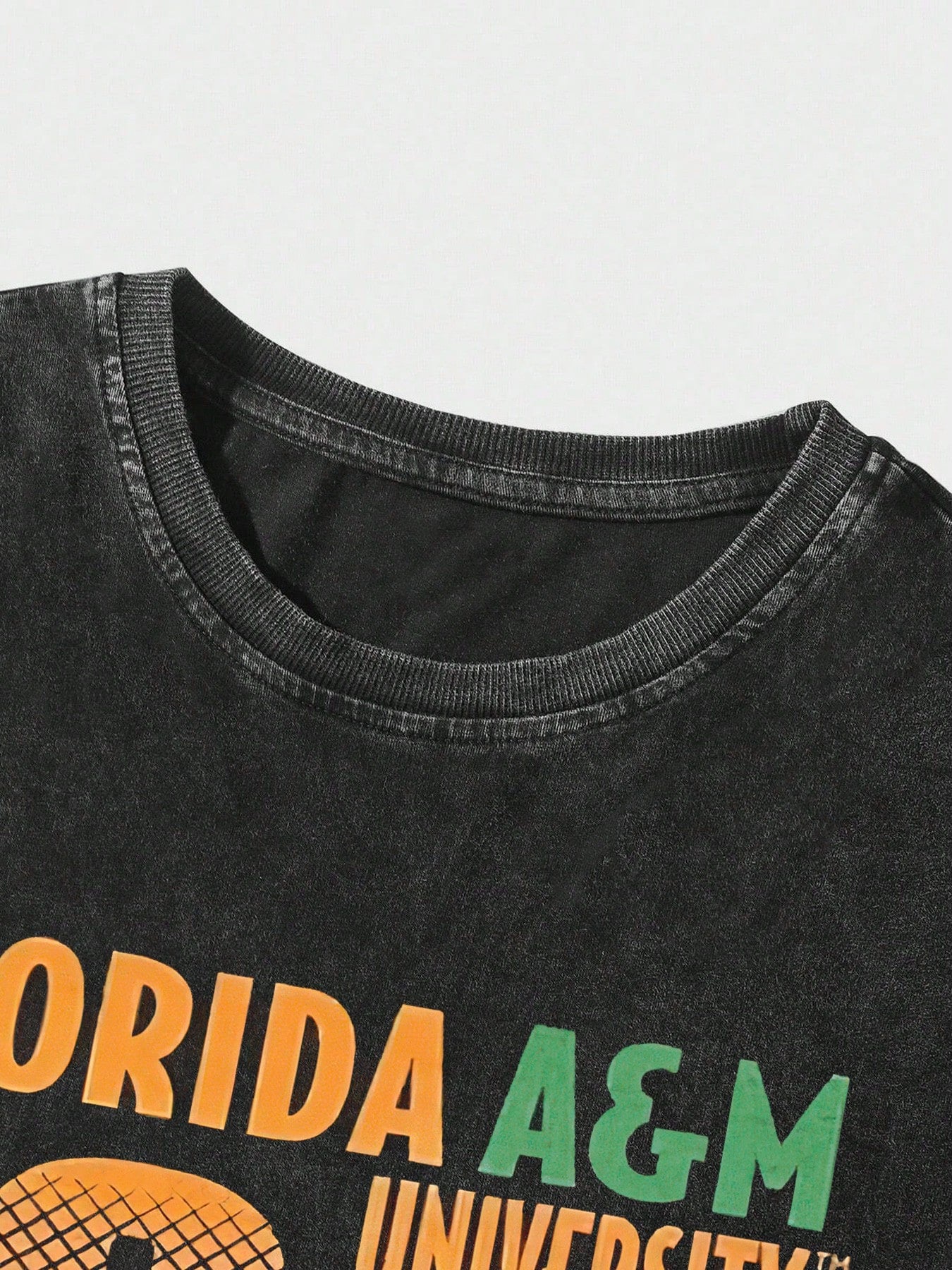 1 Piece Men's Black "Florida A&M University Rattlers" Graphic Tee, Vintage Street Life Retro Washed Printed Short Sleeve 230g Cotton T-Shirt, Summer Casual, Unisex