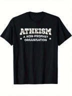 1pc 100% Cotton Funny Atheist T-Shirt - Atheism A Non- Organisation Graphic Print, Black With White Text, Short Sleeve, Round Neck, Casual Fit For Men & Women, Machine Washable,100% Pure Cotton Short Sleeved Shirt, Essential For Summer And Spring, Loose C
