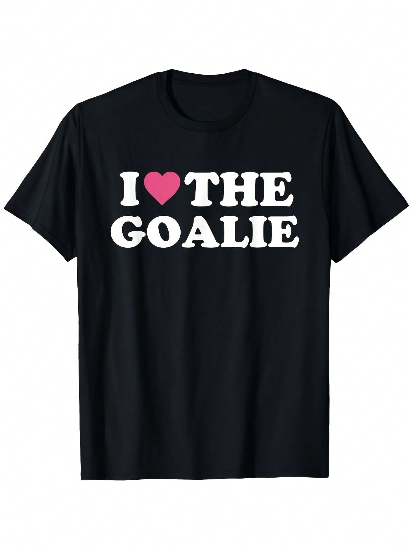 1pc I Love The Goalie Soccer Goalie Graphic T-Shirt - 100% Cotton Soft Breathable Lightweight Crew Neck Tee With Bold White & Pink Lettering - Unisex Casual Sports Apparel For Men Women (Sizes S-XXXL) - Birthday Gift For Soccer Players, Goalies, Fans, Gam