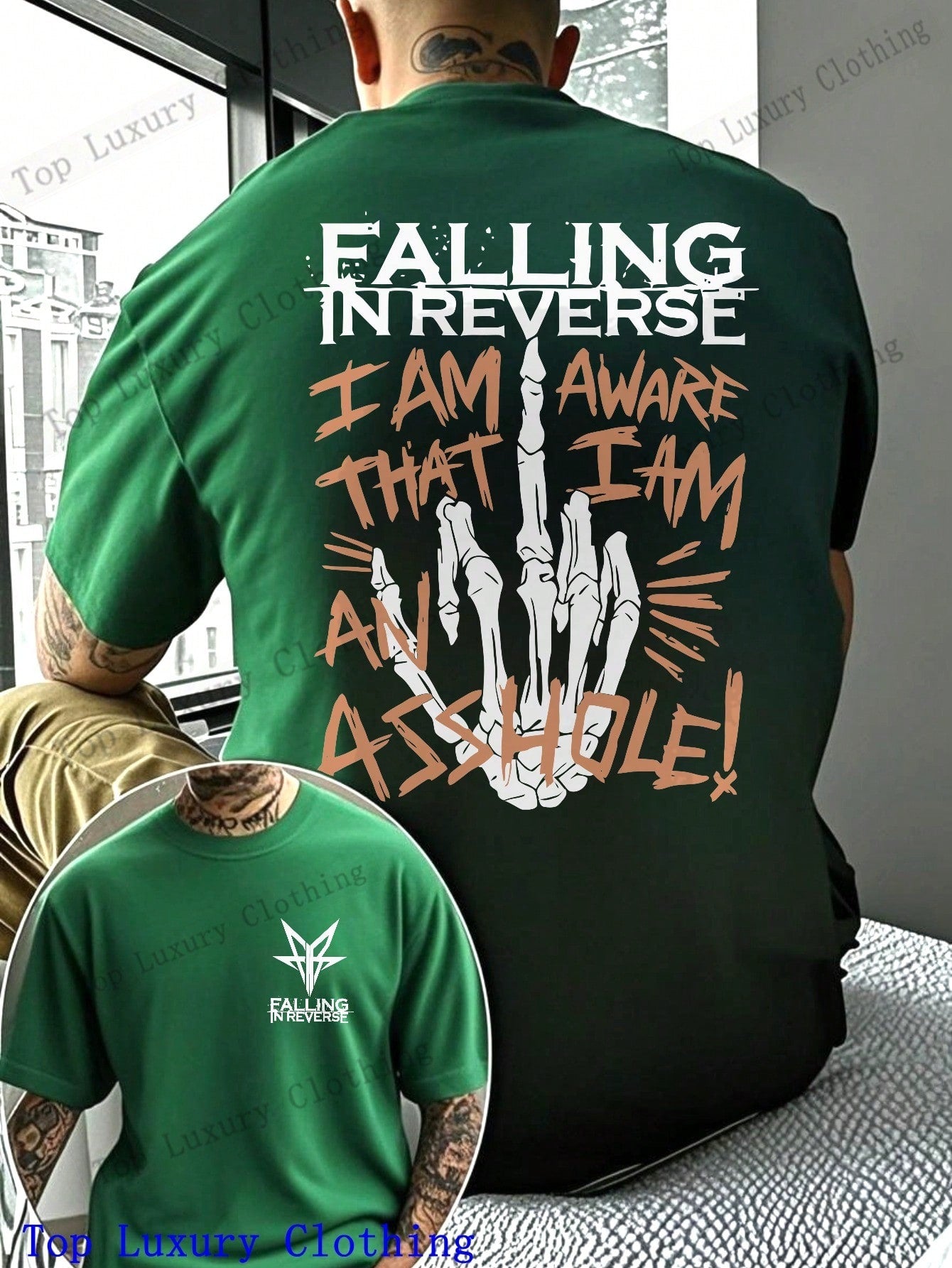 Falling In Reverse Graphic T-Shirt For Men - 100% Cotton Skeleton Hand Print, Bold And Edgy Design, Perfect For Music Festivals And Concerts,  Streetwear Style, Unique Gift IdeaFalling In Reverse Graphic T-Shirt For Men - 100% Cotton Skeleton Hand 1:1