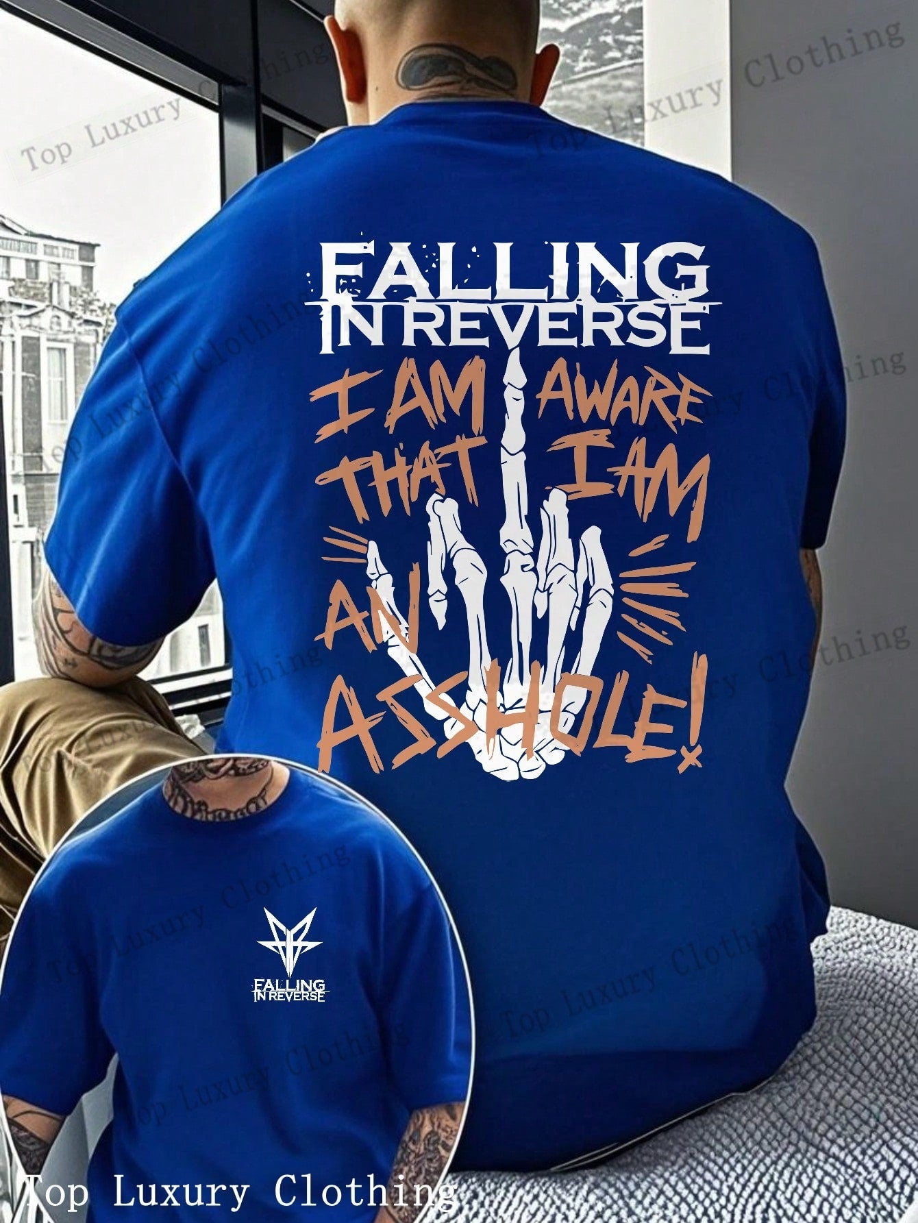 Falling In Reverse Graphic T-Shirt For Men - 100% Cotton Skeleton Hand Print, Bold And Edgy Design, Perfect For Music Festivals And Concerts,  Streetwear Style, Unique Gift IdeaFalling In Reverse Graphic T-Shirt For Men - 100% Cotton Skeleton Hand 1:1