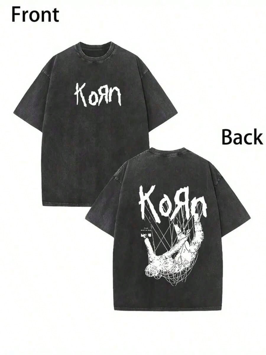 1 Korn Printed T-Shirt, Men's Retro Washed Cotton T-Shirt, 230G Double-Sided Retro Street Clothes, Casual Round Neck Summer Shirt, Perfect Gift Idea, Casual Street Clothes Street Style Clothes Washed Cotton Fabric. Vibrant Neon Cotton Round Neck Abstract