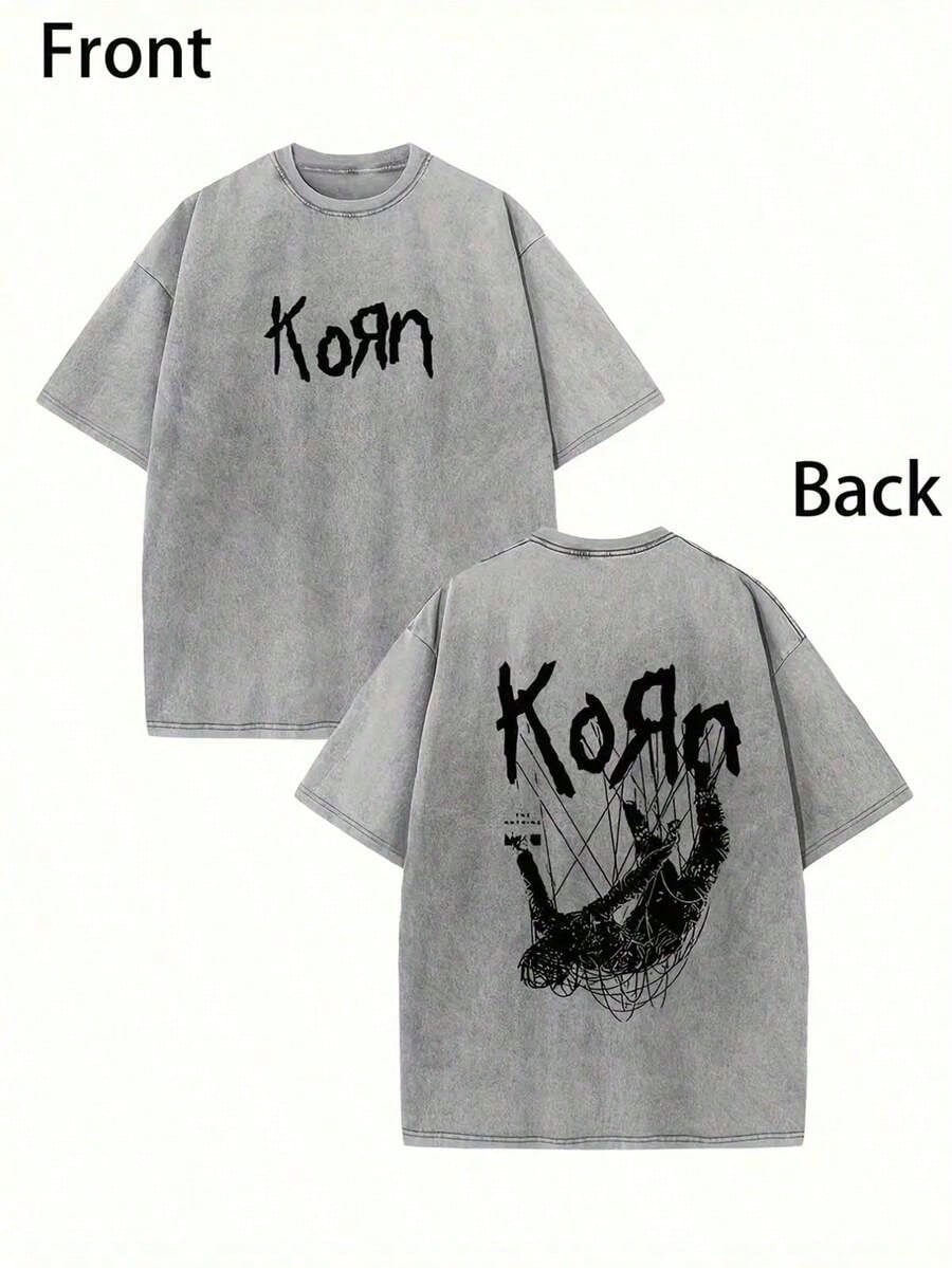 1 Korn Printed T-Shirt, Men's Retro Washed Cotton T-Shirt, 230G Double-Sided Retro Street Clothes, Casual Round Neck Summer Shirt, Perfect Gift Idea, Casual Street Clothes Street Style Clothes Washed Cotton Fabric. Vibrant Neon Cotton Round Neck Abstract
