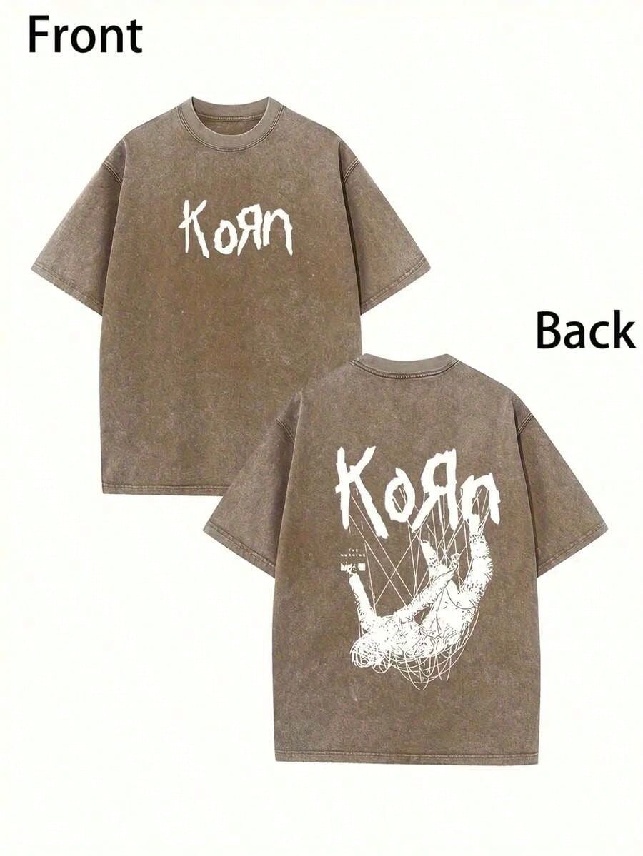 1 Korn Printed T-Shirt, Men's Retro Washed Cotton T-Shirt, 230G Double-Sided Retro Street Clothes, Casual Round Neck Summer Shirt, Perfect Gift Idea, Casual Street Clothes Street Style Clothes Washed Cotton Fabric. Vibrant Neon Cotton Round Neck Abstract
