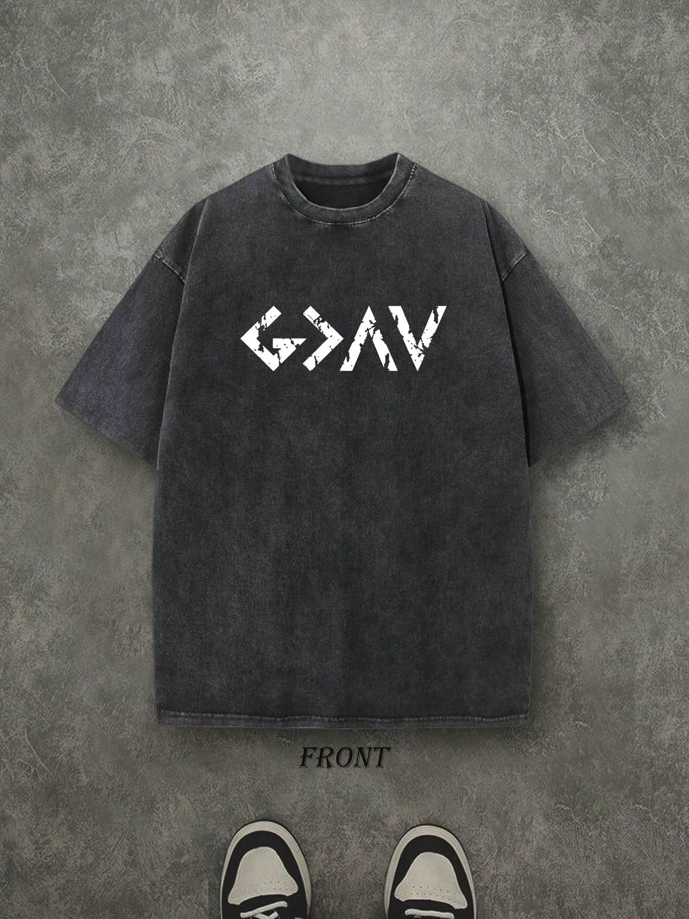 'GOD'  Unisex Christian Washed Shirt, Christian Scripture T-Shirt, Vintage Retro Washed Shirt Double Sided Printed (230 Heavyweight Pure Cotton T-Shirt) High Quality Christian T-Shirt, Christian Gifts, Men's And Women's Shirts, Comfortable, Fashion Christ