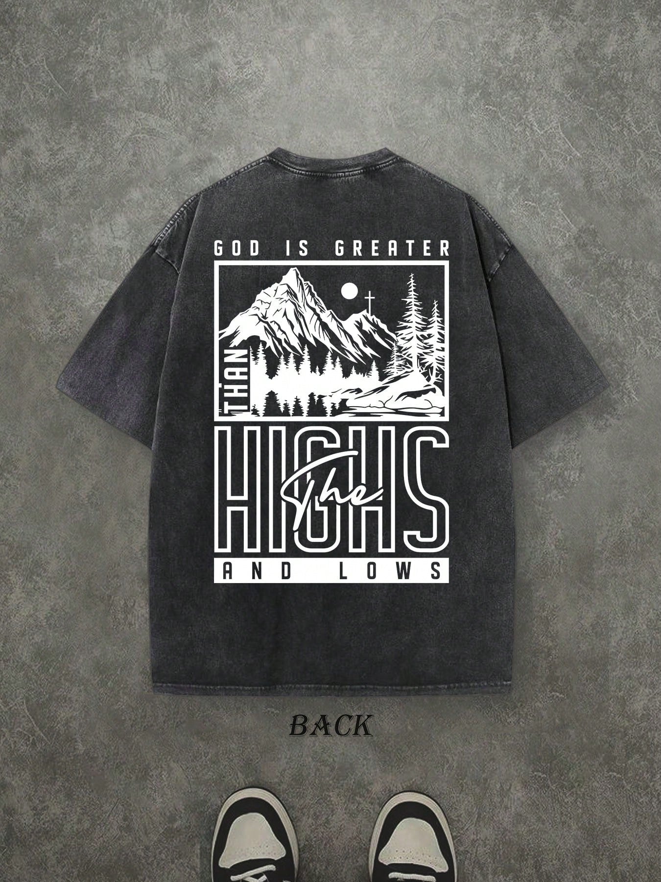 'GOD'  Unisex Christian Washed Shirt, Christian Scripture T-Shirt, Vintage Retro Washed Shirt Double Sided Printed (230 Heavyweight Pure Cotton T-Shirt) High Quality Christian T-Shirt, Christian Gifts, Men's And Women's Shirts, Comfortable, Fashion Christ