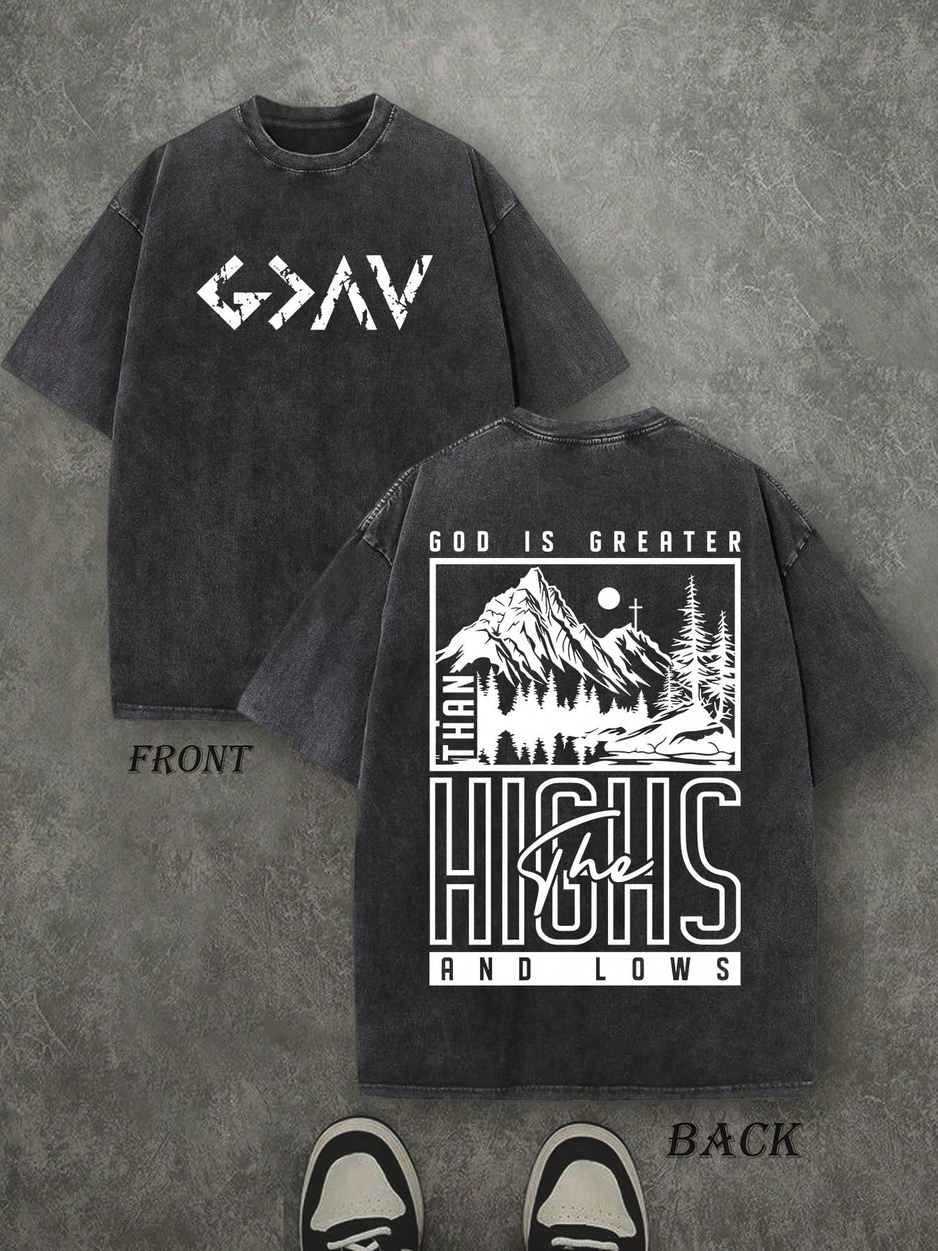 'GOD'  Unisex Christian Washed Shirt, Christian Scripture T-Shirt, Vintage Retro Washed Shirt Double Sided Printed (230 Heavyweight Pure Cotton T-Shirt) High Quality Christian T-Shirt, Christian Gifts, Men's And Women's Shirts, Comfortable, Fashion Christ