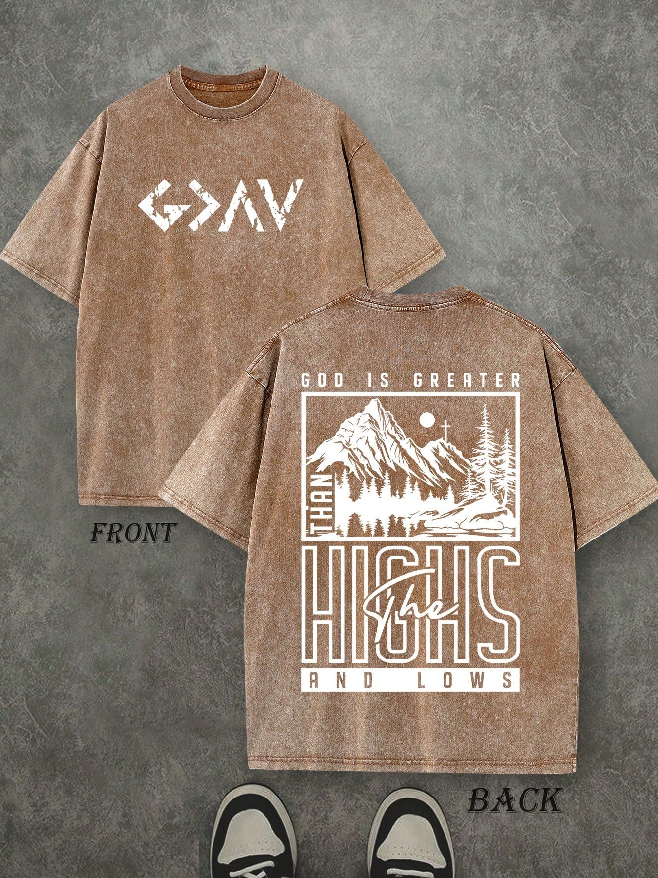 'GOD'  Unisex Christian Washed Shirt, Christian Scripture T-Shirt, Vintage Retro Washed Shirt Double Sided Printed (230 Heavyweight Pure Cotton T-Shirt) High Quality Christian T-Shirt, Christian Gifts, Men's And Women's Shirts, Comfortable, Fashion Christ