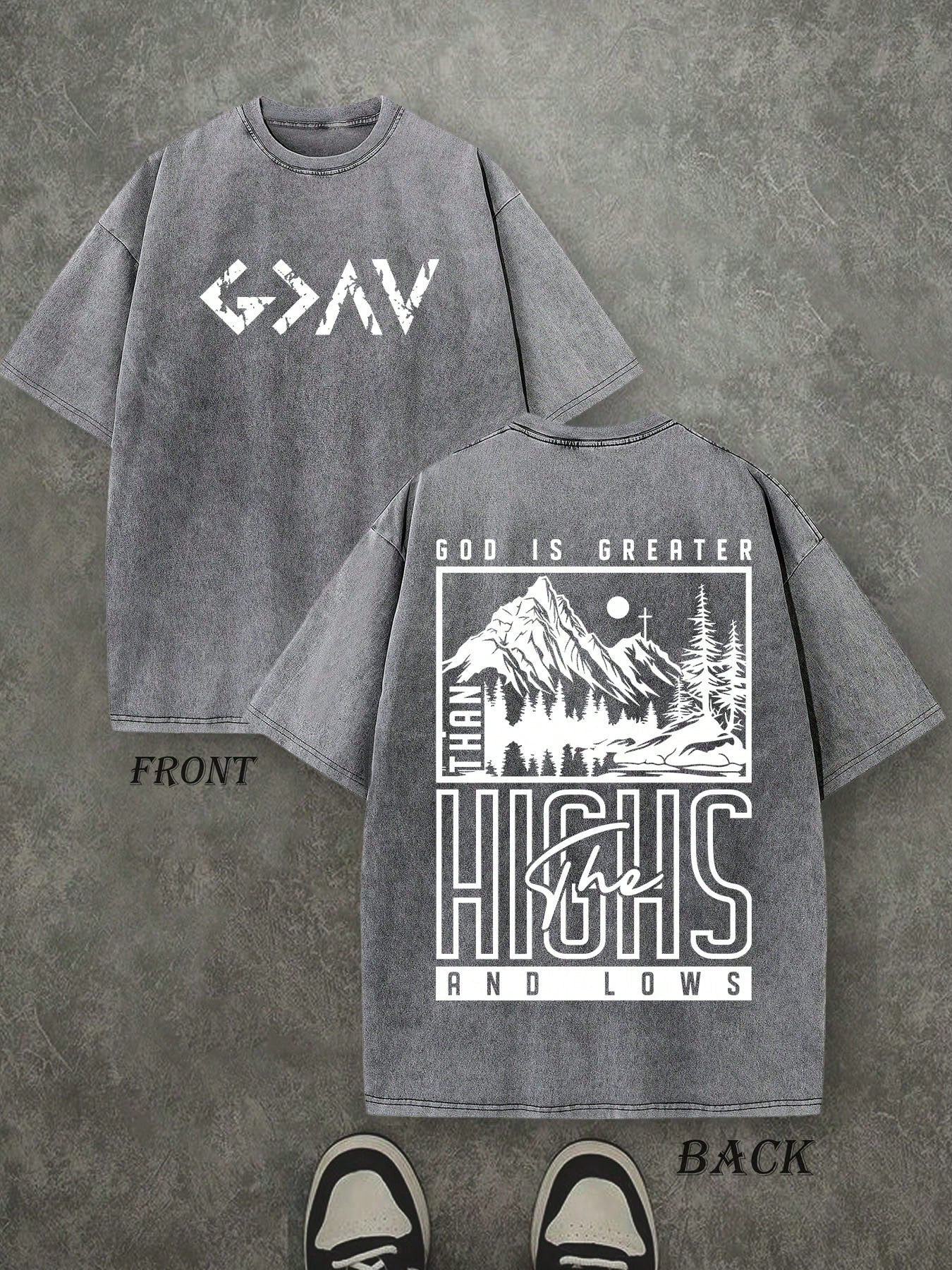 'GOD'  Unisex Christian Washed Shirt, Christian Scripture T-Shirt, Vintage Retro Washed Shirt Double Sided Printed (230 Heavyweight Pure Cotton T-Shirt) High Quality Christian T-Shirt, Christian Gifts, Men's And Women's Shirts, Comfortable, Fashion Christ