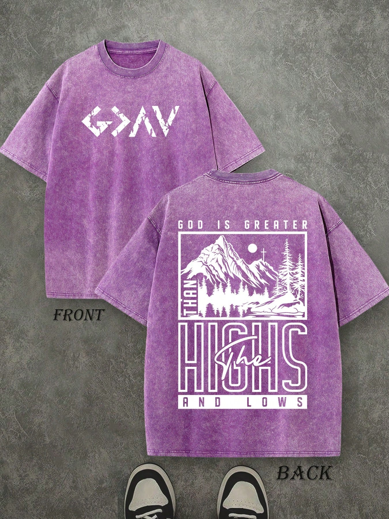 'GOD'  Unisex Christian Washed Shirt, Christian Scripture T-Shirt, Vintage Retro Washed Shirt Double Sided Printed (230 Heavyweight Pure Cotton T-Shirt) High Quality Christian T-Shirt, Christian Gifts, Men's And Women's Shirts, Comfortable, Fashion Christ