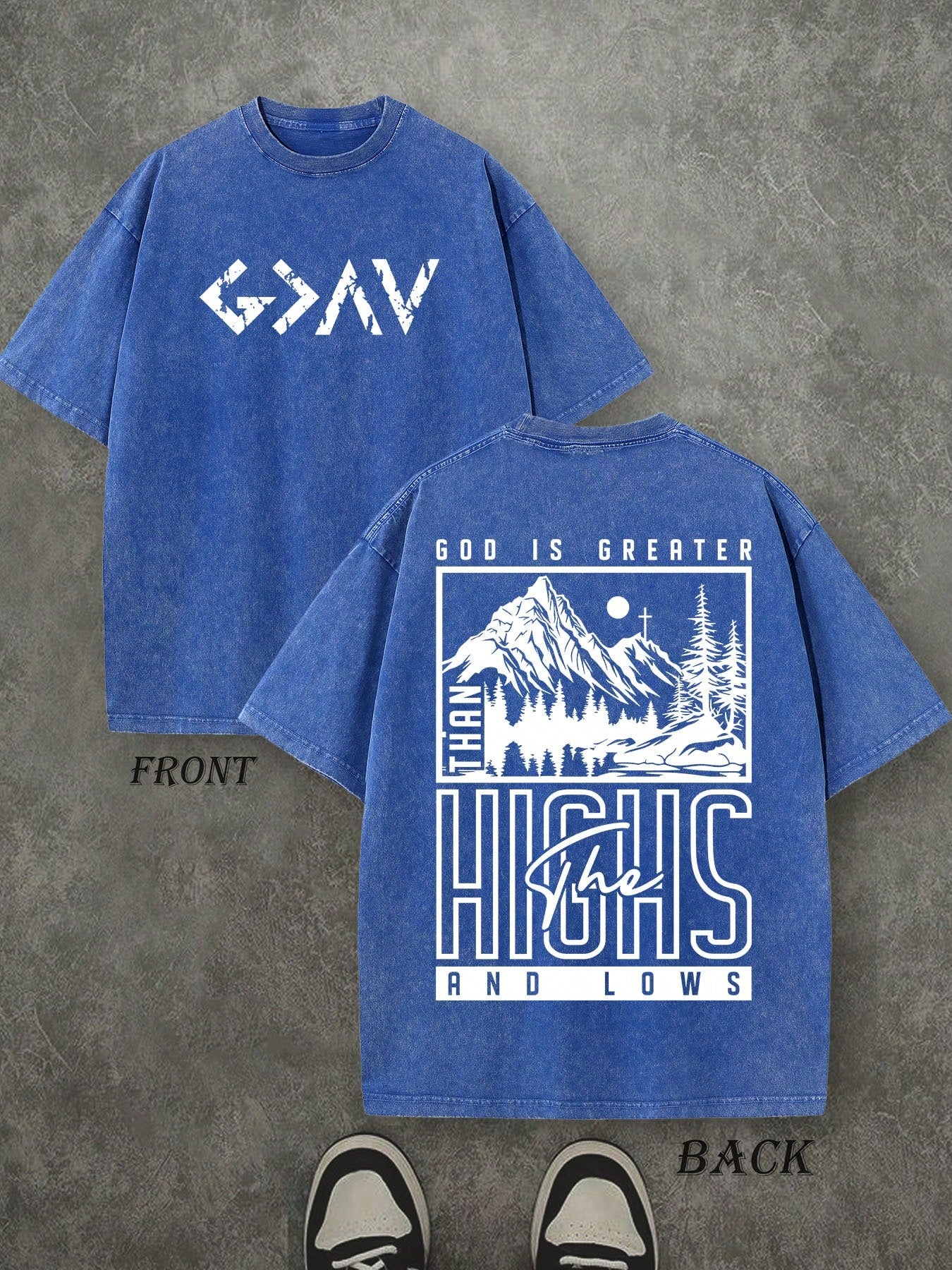 'GOD'  Unisex Christian Washed Shirt, Christian Scripture T-Shirt, Vintage Retro Washed Shirt Double Sided Printed (230 Heavyweight Pure Cotton T-Shirt) High Quality Christian T-Shirt, Christian Gifts, Men's And Women's Shirts, Comfortable, Fashion Christ