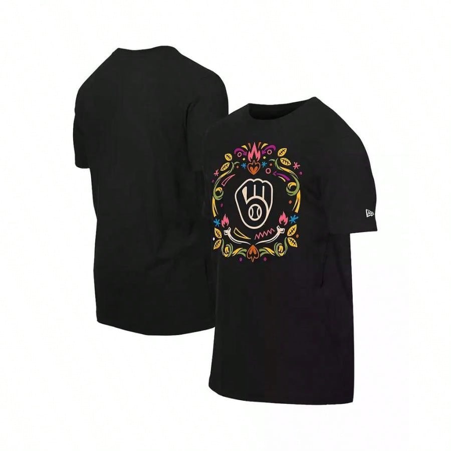 Men's Black Milwaukee Brewers Día De Los Muertos Washed Oversized T-Shirt |1:1
