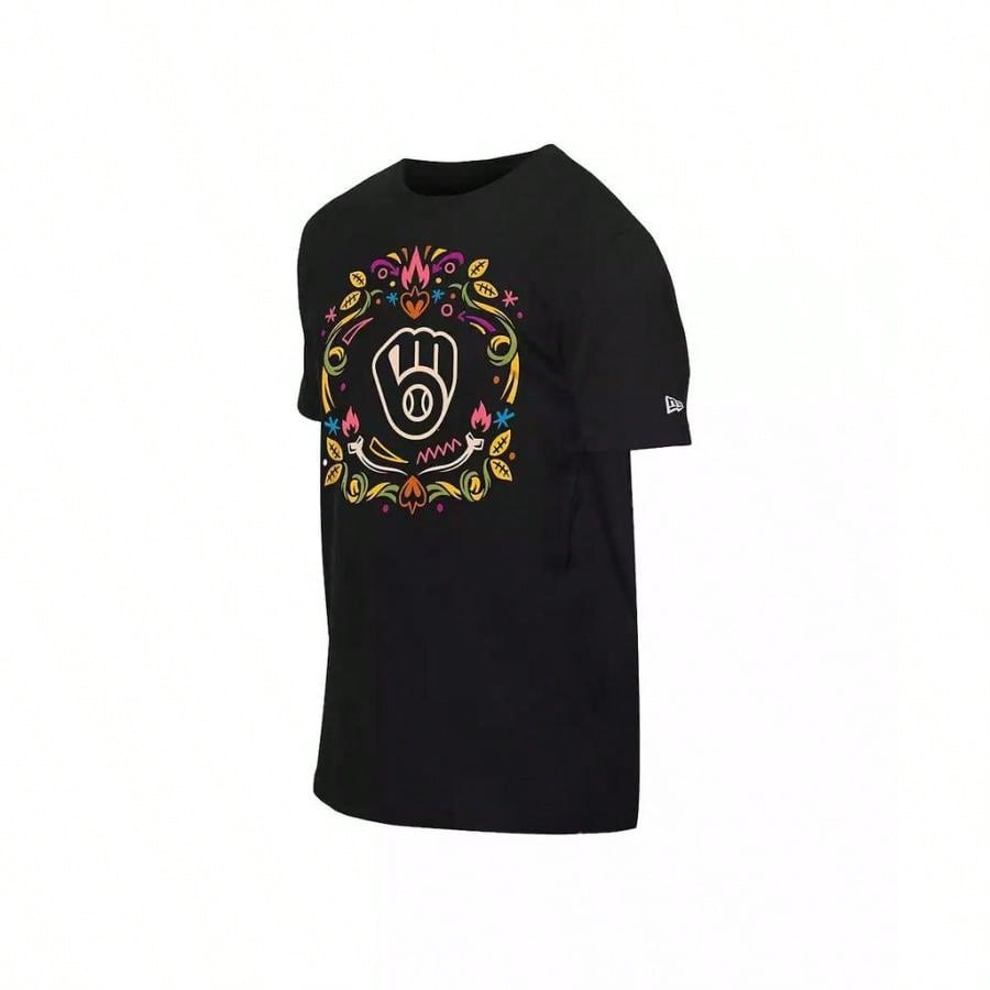 Men's Black Milwaukee Brewers Día De Los Muertos Washed Oversized T-Shirt |1:1