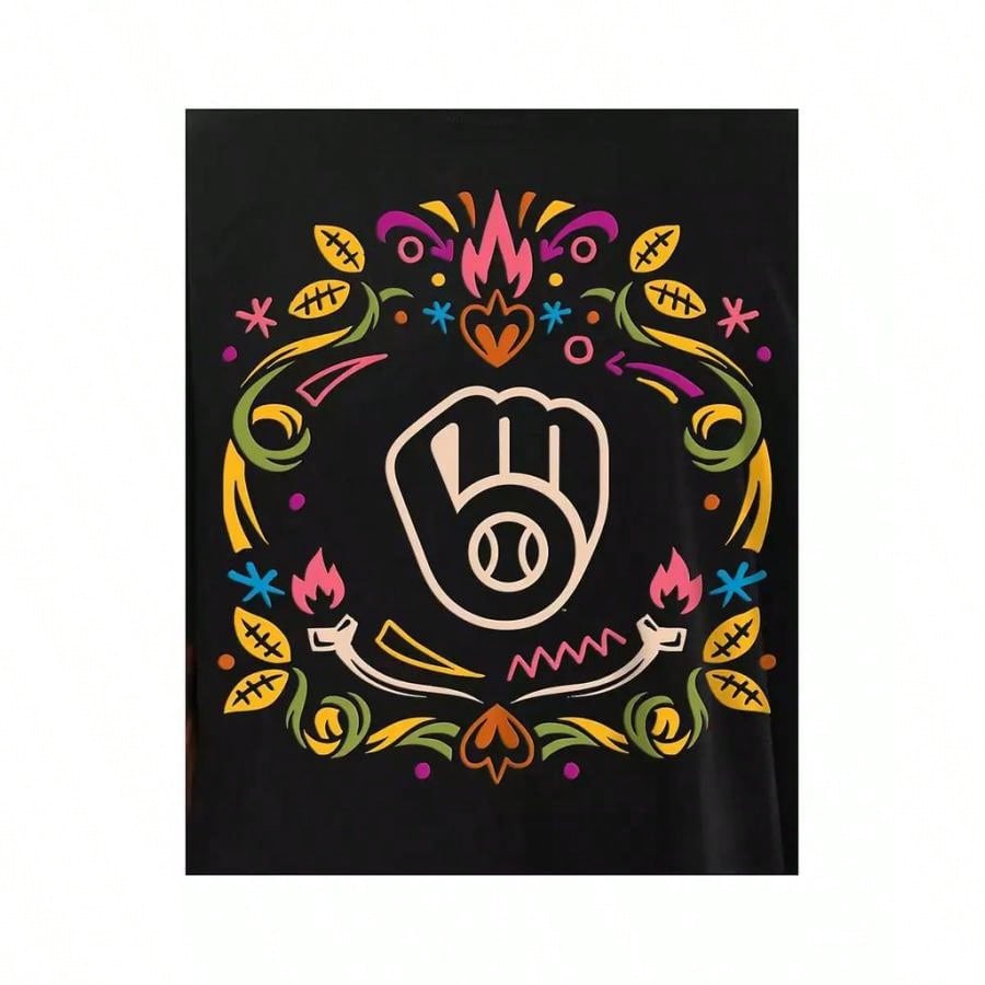 Men's Black Milwaukee Brewers Día De Los Muertos Washed Oversized T-Shirt |1:1