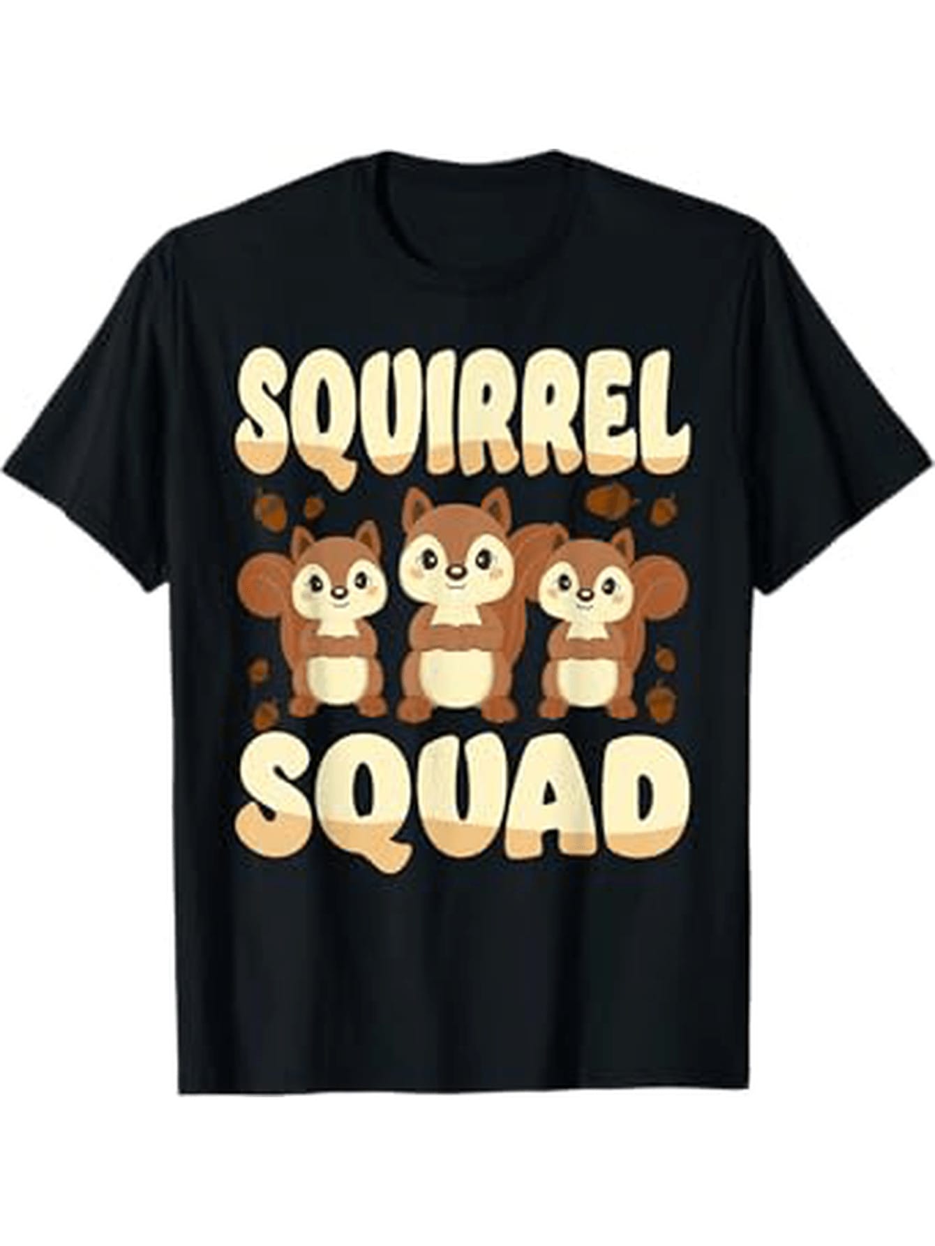 1pc Squirrel Squad Graphic T-Shirt, 100% Cotton Crew Neck Tee, All-Season Knit Fabric With Slight Stretch, Regular Fit Printed Top For Men - Black
