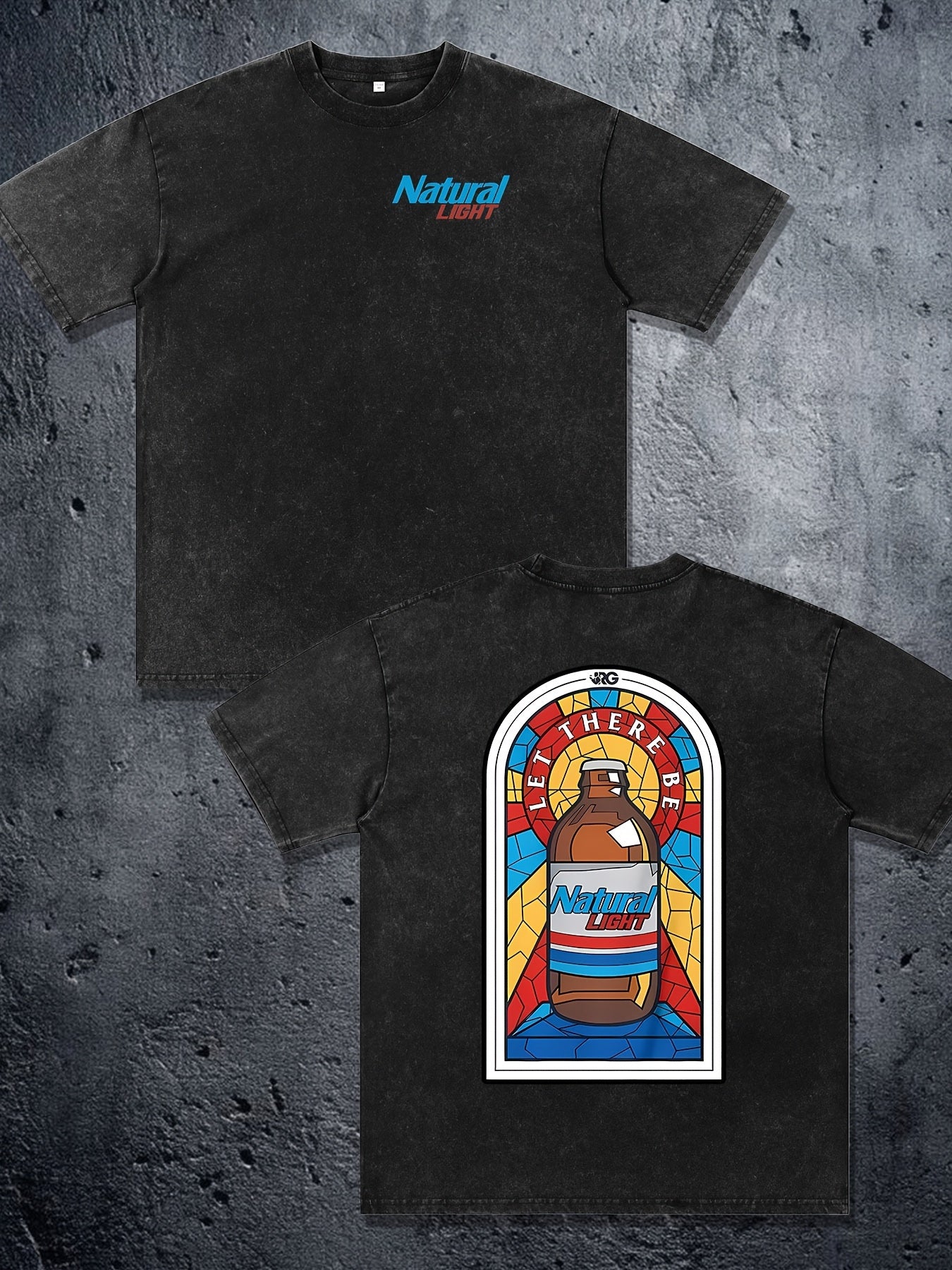 Men's Vintage Washed 230gsm Heavyweight Cotton T-Shirt - Double-Sided Natural Light Logo Print, Loose Fit Short Sleeve Crew Neck Summer Casual Top, Non-See-Through Opaque for all-Season Casual Attire