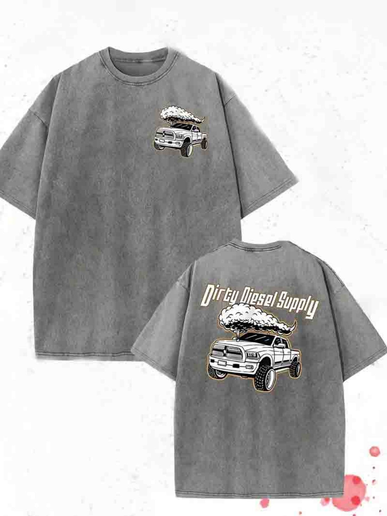 Men's 230G Heavyweight Double-Sided Washed T-Shirt - "Dirty" Graphic Print with Vintage Truck Design, Round Neck Regular Fit Short Sleeve Tee for All-Season Casual Outdoor Hiking & Holiday Gifts