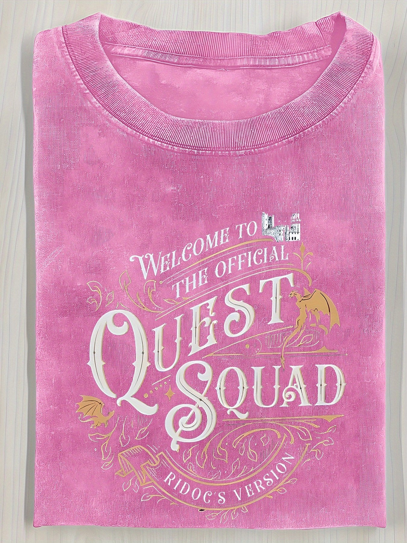 1pc, RidgeDog Vintage Style 'Quest Squad' Men's Graphic, 230g Washed Cotton, Casual Loose Fit, Short Sleeve, Crew Neck, Perfect Summer or Holiday Gift, Casual Wear| Loose Fit Shirt| Soft Textured