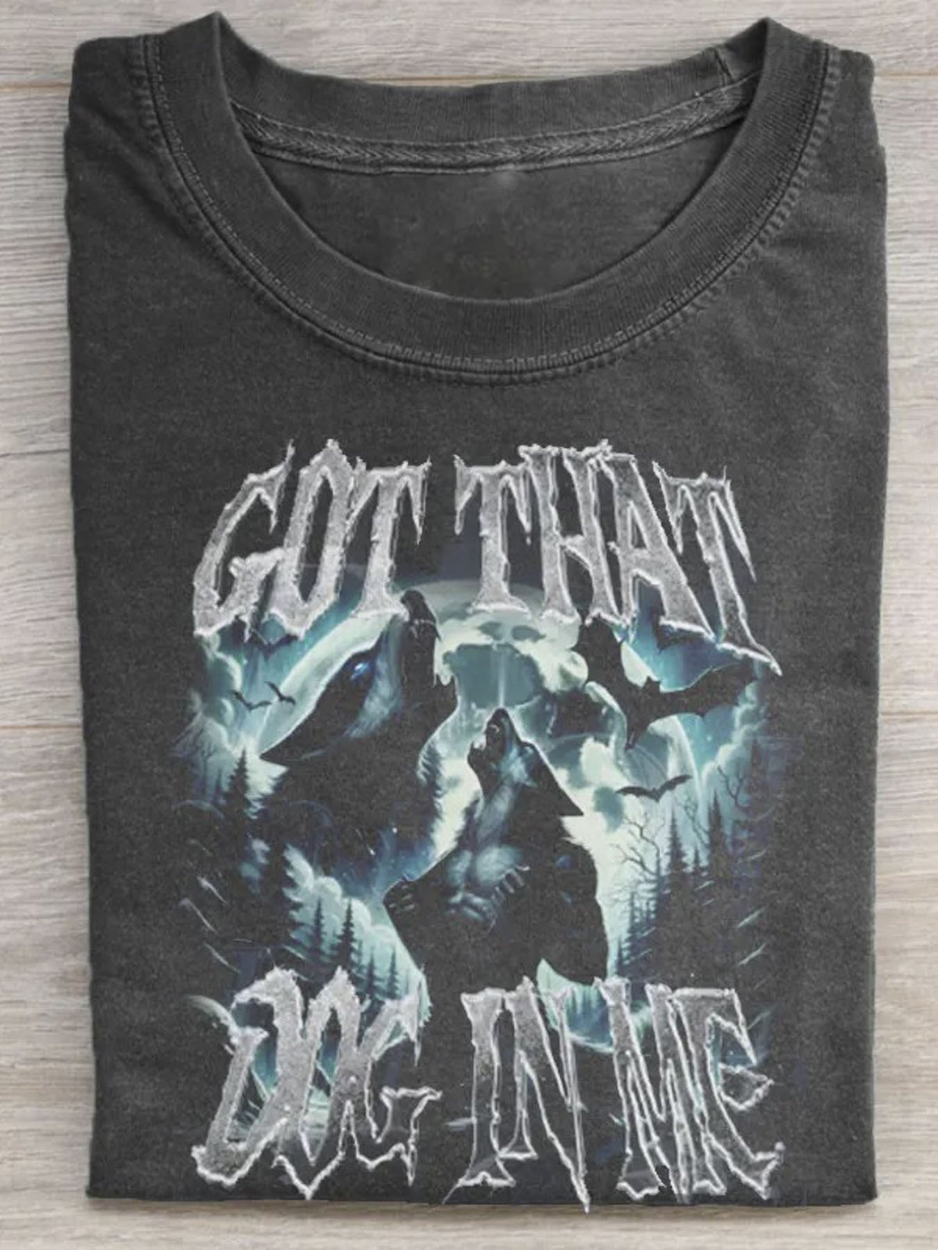 1pc Men'S Heavyweight 230gsm Vintage Washed T-Shirt - Gothic "Got That Dog In Me" Graphic Print, & Retro Streetwear Tee, Round Neck Casual Summer Shirt for Men, All-Season Fit Statement Top