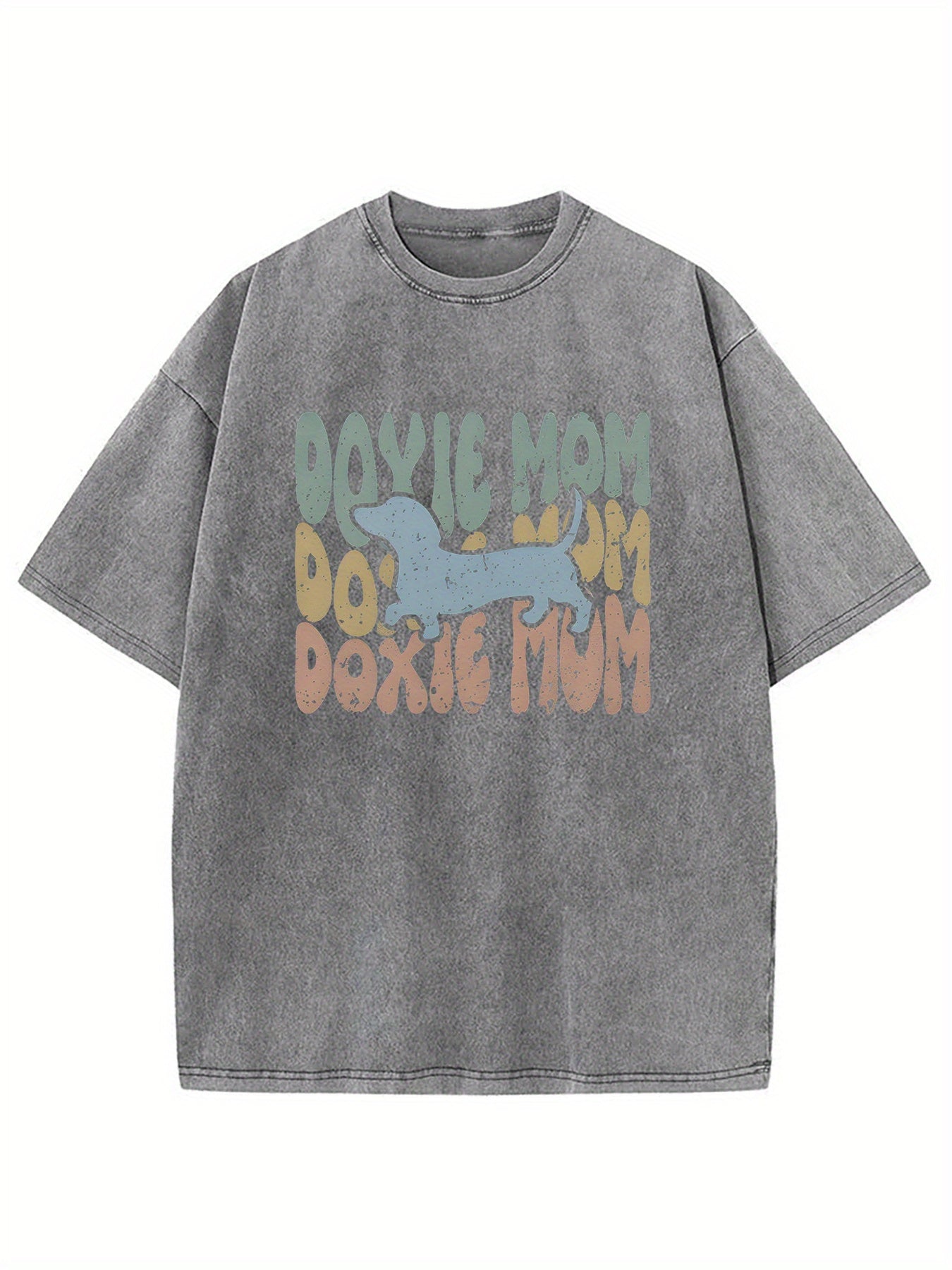 1pc, Vintage Washed "Doyle Mom" Pattern T-Shirt | Casual Loose Fit, Short Sleeve, Crew Neck, Perfect Summer Gift for Men