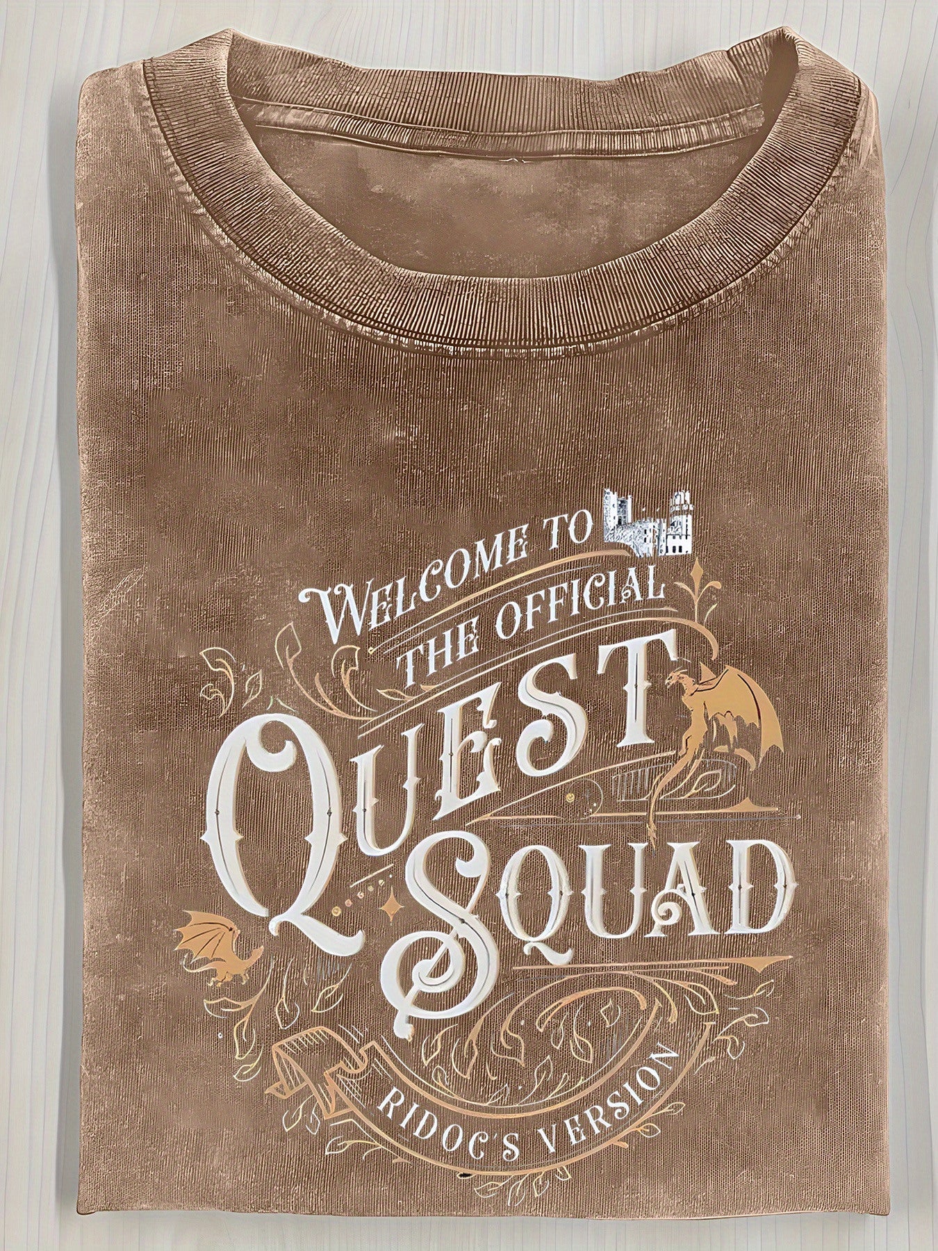 1pc, RidgeDog Vintage Style 'Quest Squad' Men's Graphic, 230g Washed Cotton, Casual Loose Fit, Short Sleeve, Crew Neck, Perfect Summer or Holiday Gift, Casual Wear| Loose Fit Shirt| Soft Textured