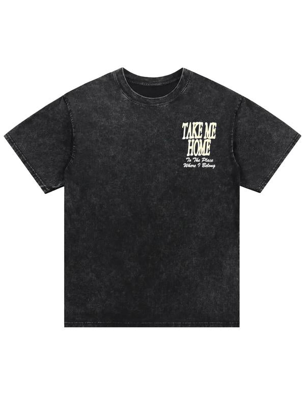 Eyesoul Take Me Home Dirtyfit T-Shirt Short-Sleeved Washed Denim Fashion Summer Cotton Stylish Design Tee