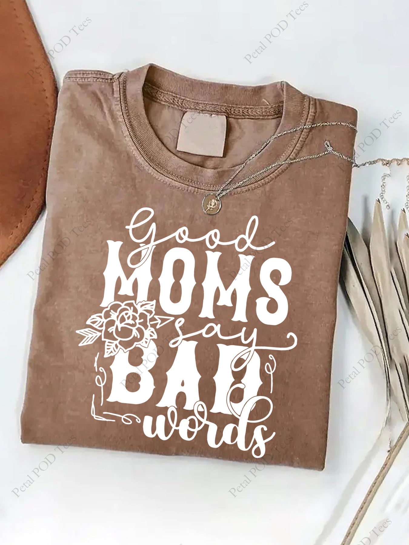 Women's & suitable for all-mentioning sexes in query (if applicable) 230g Washed Batik Cotton T-Shirt - Vintage Dye Round Neck Casual Summer Top with Good Mom Print for Year-Round Wear, Machine Washable for home, Outfits & for all-mentioning sexes in