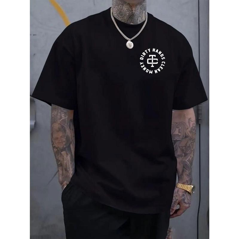 Graphic Cotton Graphic Print T-shirt Dirty Hands Clean Money Monogram Double Sided Print Gift Round Neck Short Sleeve Tee