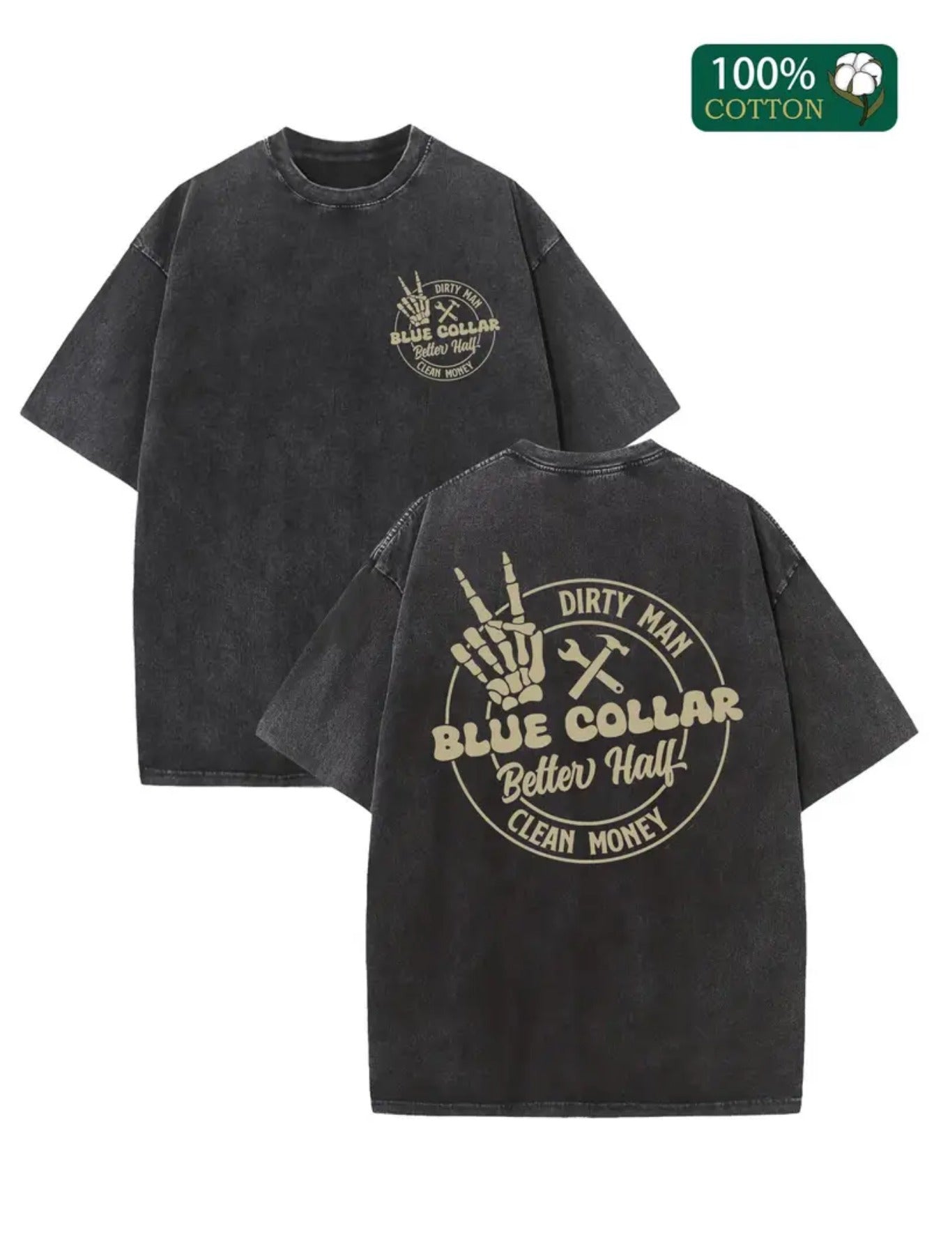 Men'S Vintage Washed Cotton T-Shirt- 'Dirty Thirty' Pattern, Short Sleeve, Crew Neck, Black Casual Summer Adult T-Shirt