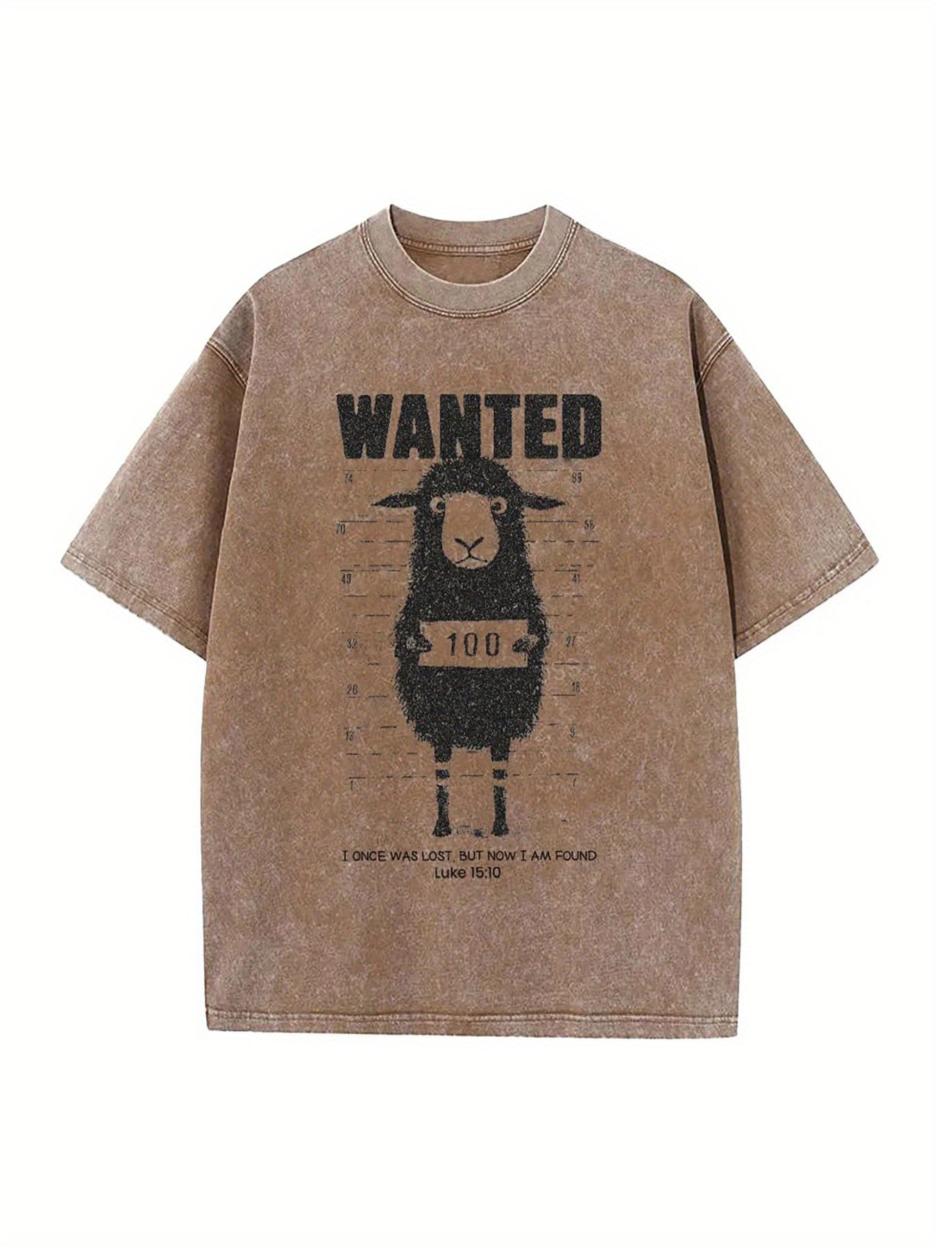 1pc Men's and Retro Sheep Wanted Poster Pattern 230g Heavy Wax-Dyed Cotton, Loose Casual Style, Brown Nostalgic Farm Style with Sheep Design and "Wanted" Print, Suitable for Daily Wear, Easter Themed Parties, and Holiday Gifts(Machine Washable)